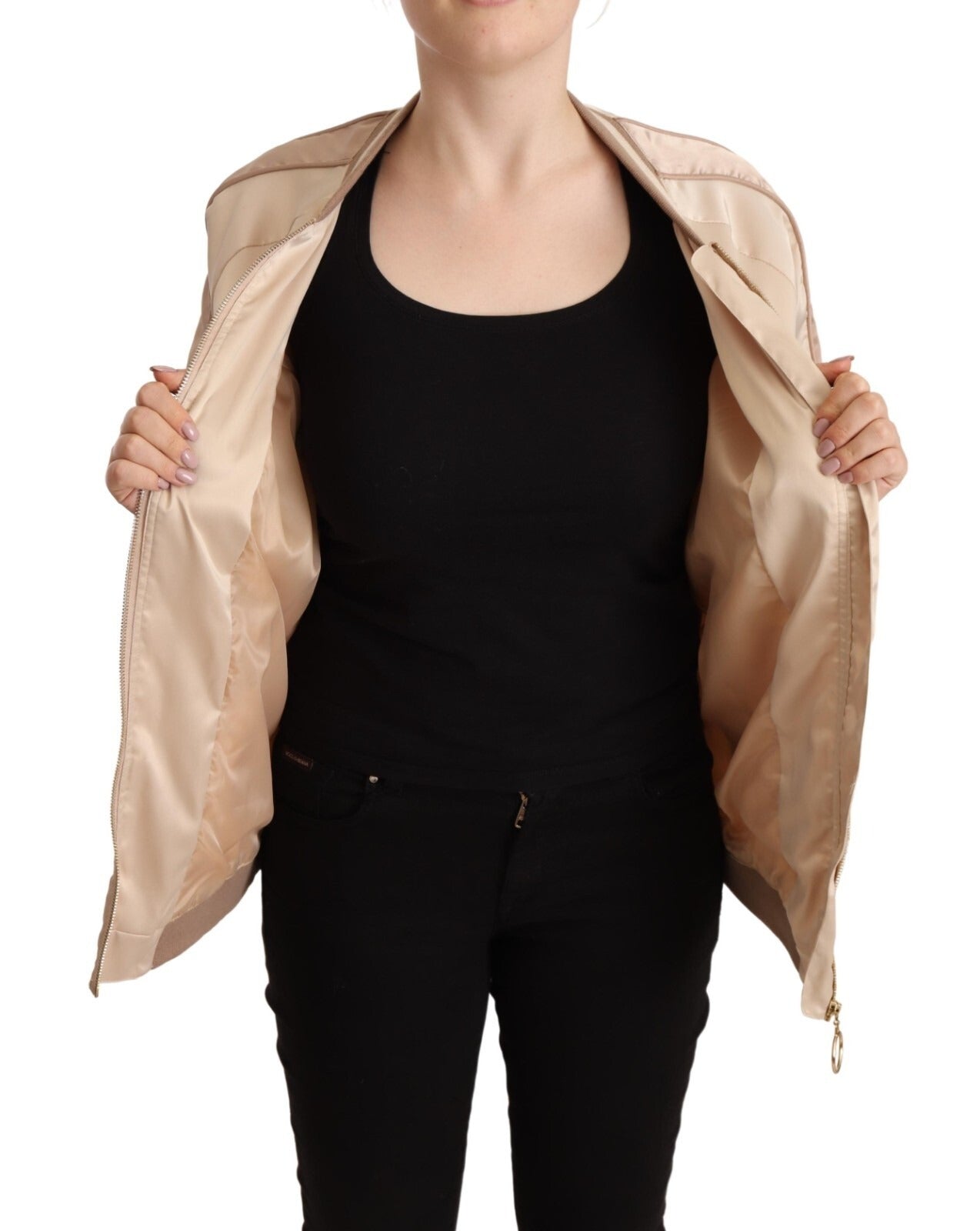 Twinset Bomber Full Zip Beige Langærmet Polyesterjakke