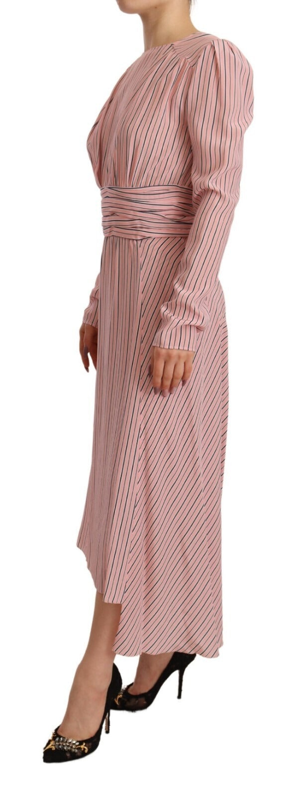 Ermanno Scervino Pink Stribet Langærmet Midikjole