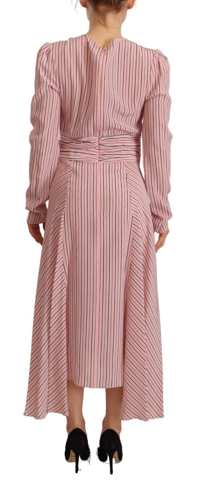Ermanno Scervino Pink Stribet Langærmet Midikjole