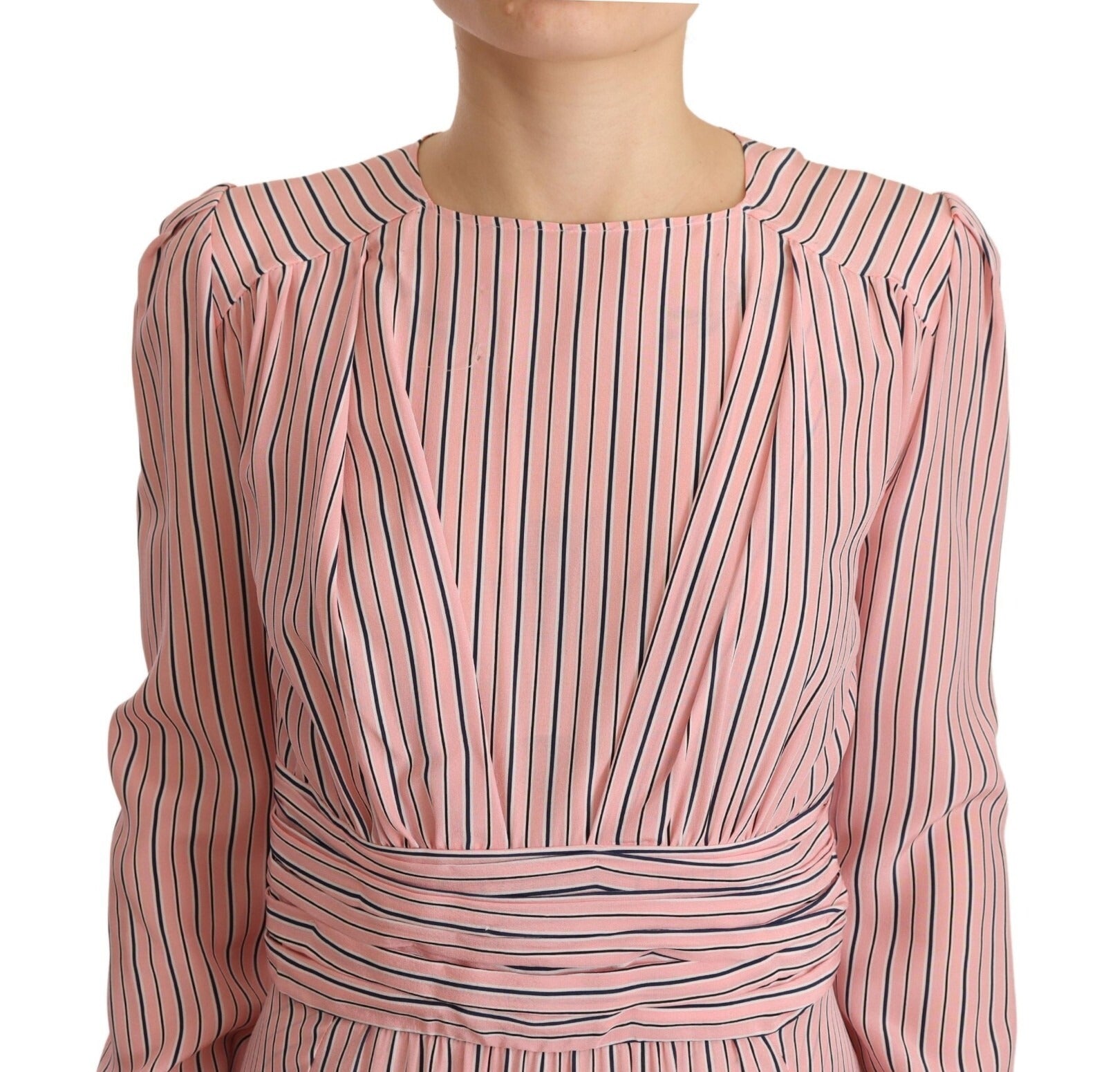 Ermanno Scervino Pink Stribet Langærmet Midikjole