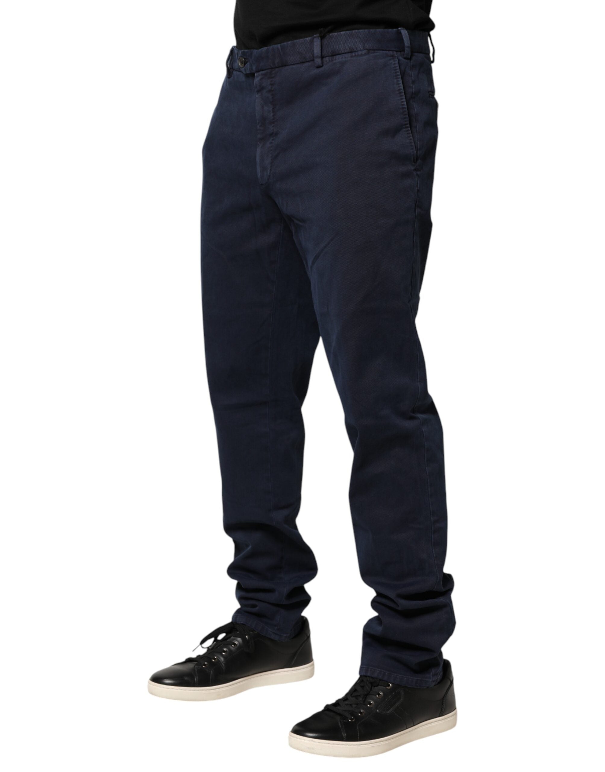 Santaniello Dark Blue Mid Waist Skinny Chino Trouser Pants