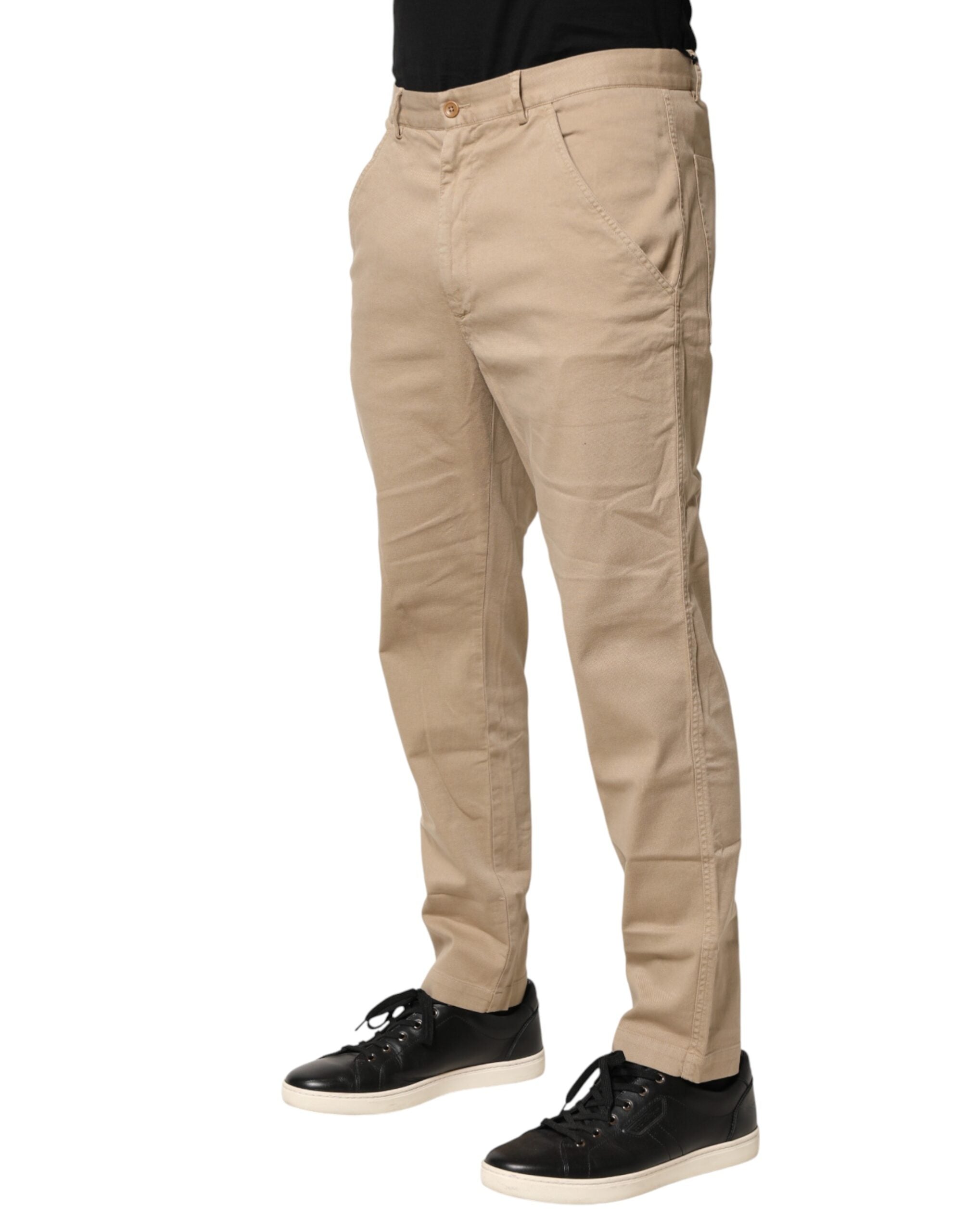 Daniele Alessandrini Beige Cotton Skinny Chino Trouser Pants