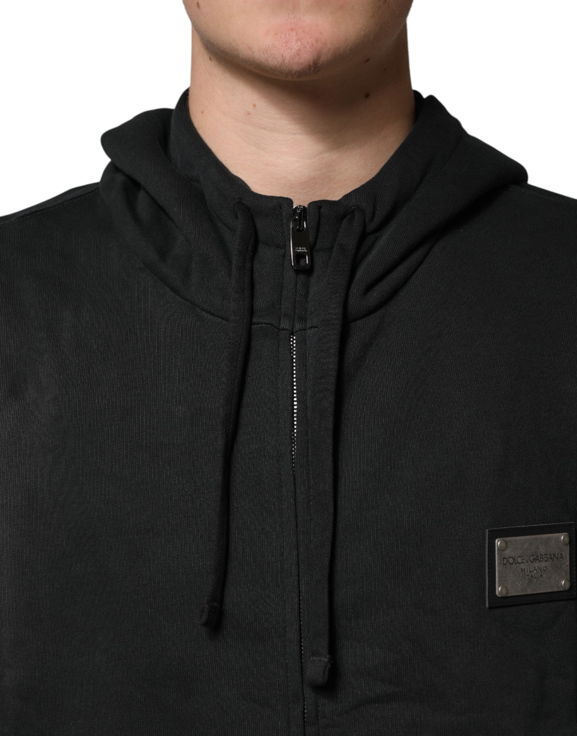 Dolce & Gabbana Black Full Zip Hooded Men Sweatshirt Sweater