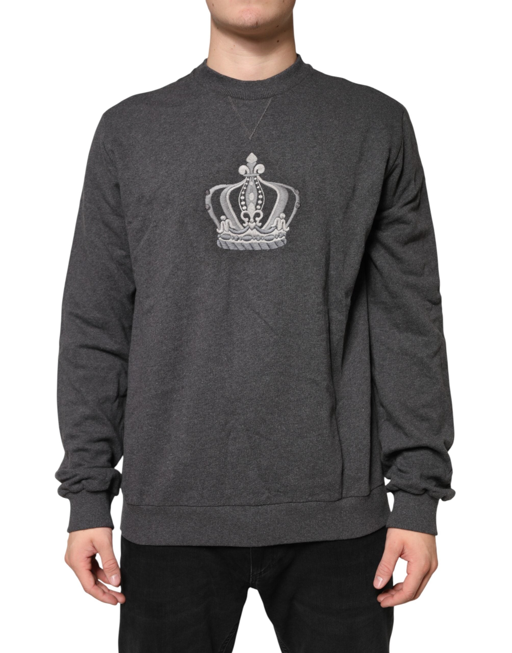 Dolce & Gabbana Gray Crown Crew Neck Men Sweatshirt Sweater