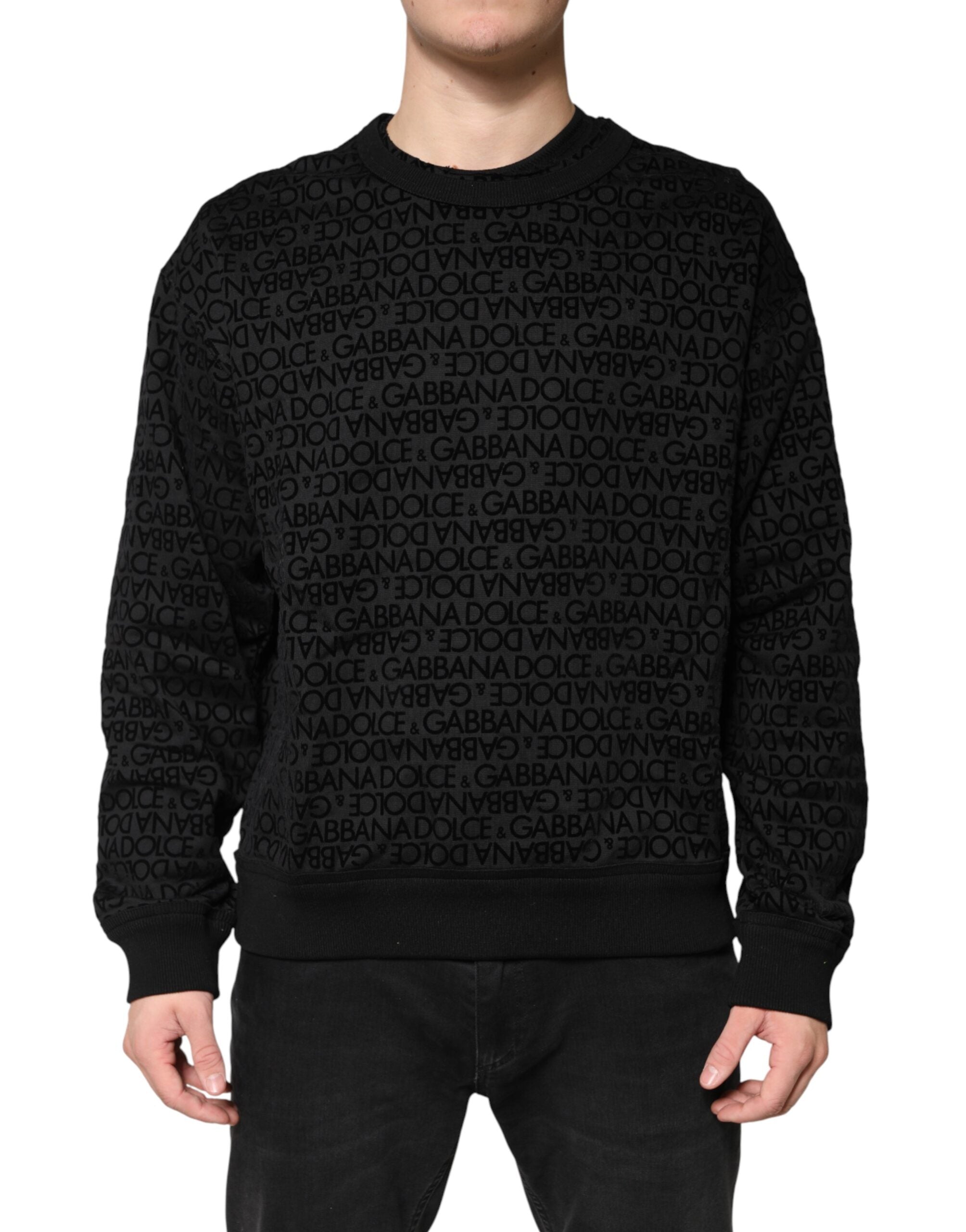 Dolce & Gabbana Black Monogram Crew Neck Sweatshirt Sweater