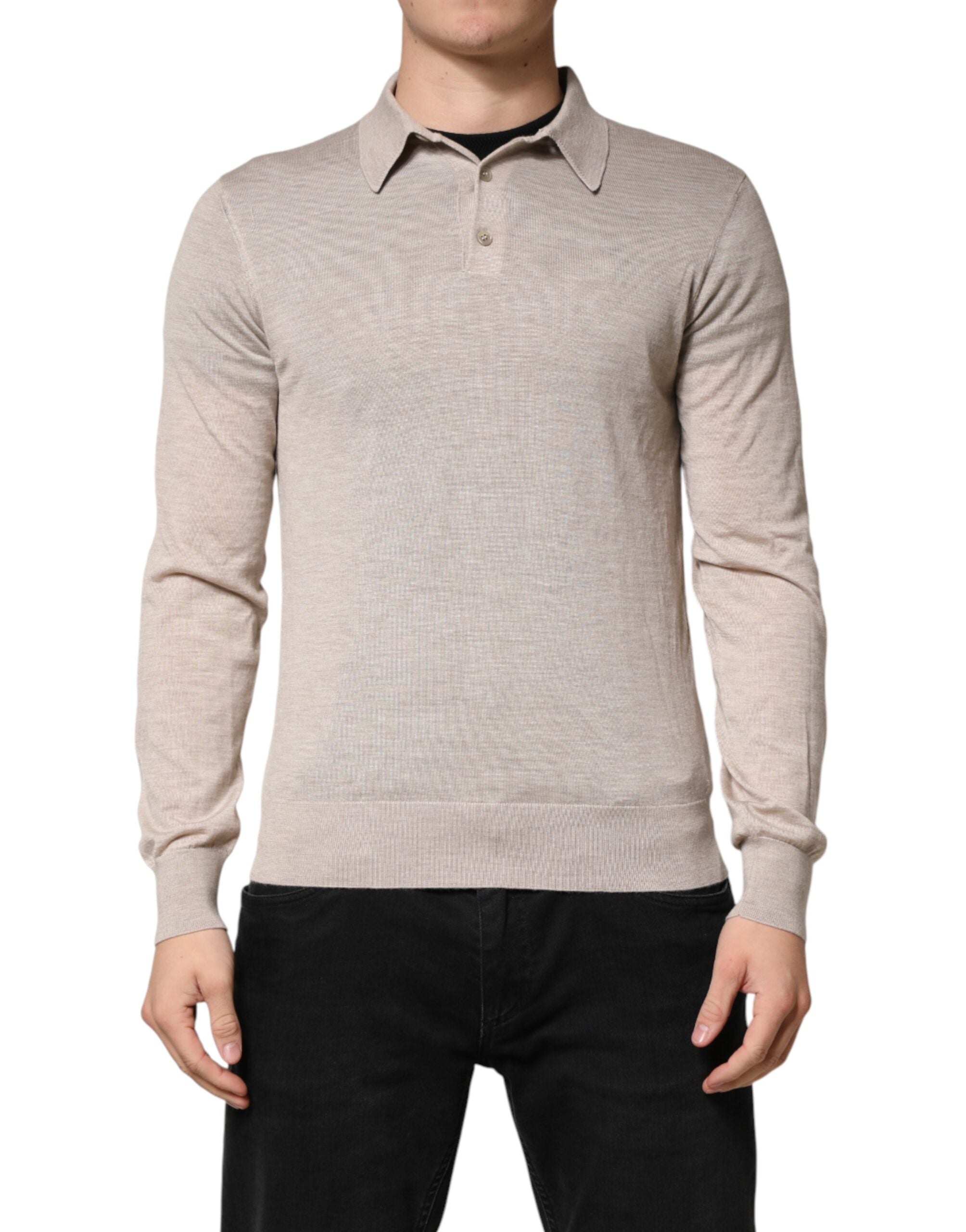 Dolce & Gabbana Beige Cashmere Collared PoloPullover  Sweater
