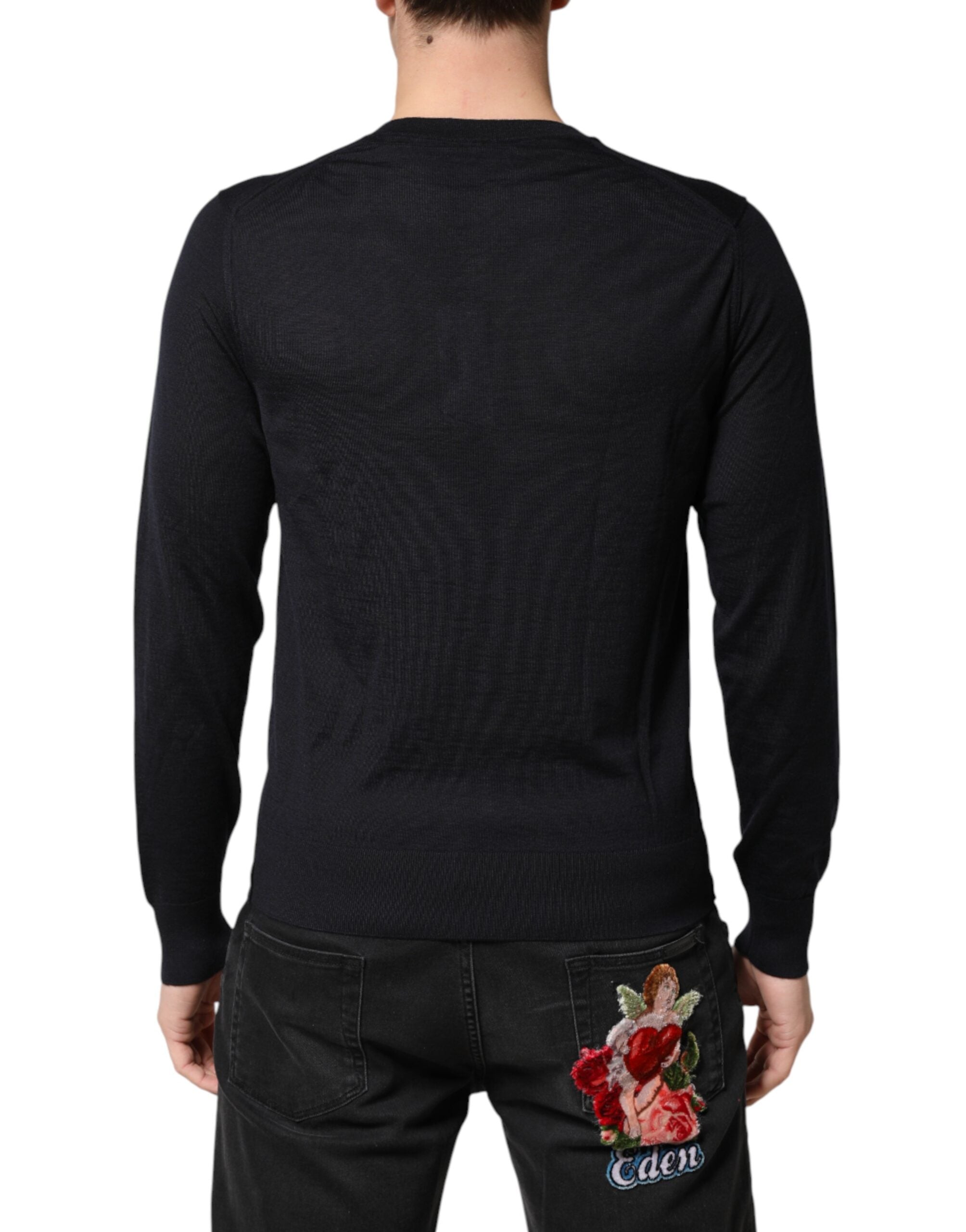 Dolce & Gabbana Black Cashmere V-Neck Men Pullover Sweater