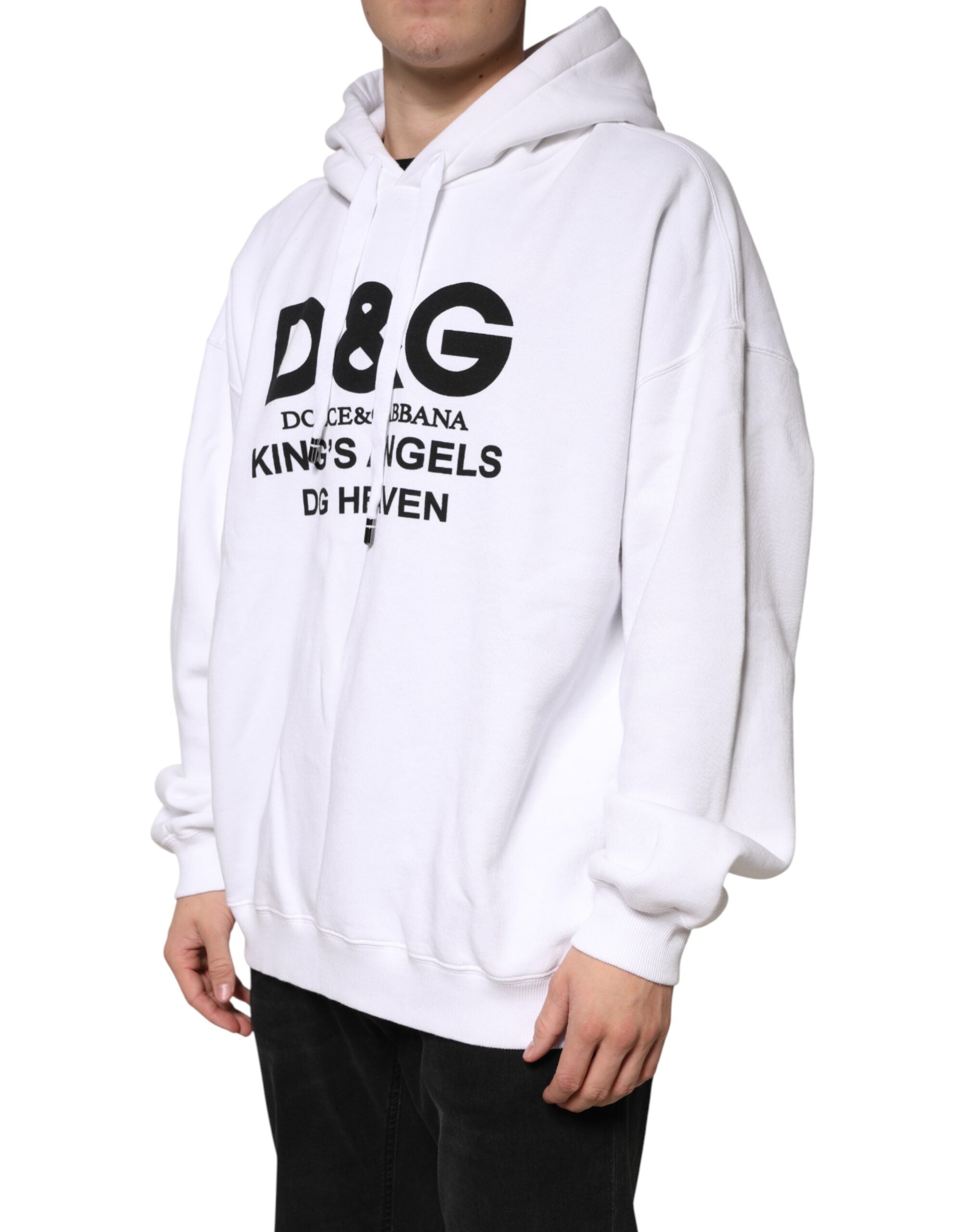 Dolce & Gabbana White Logo Cotton Hooded Sweatshirt  Sweater
