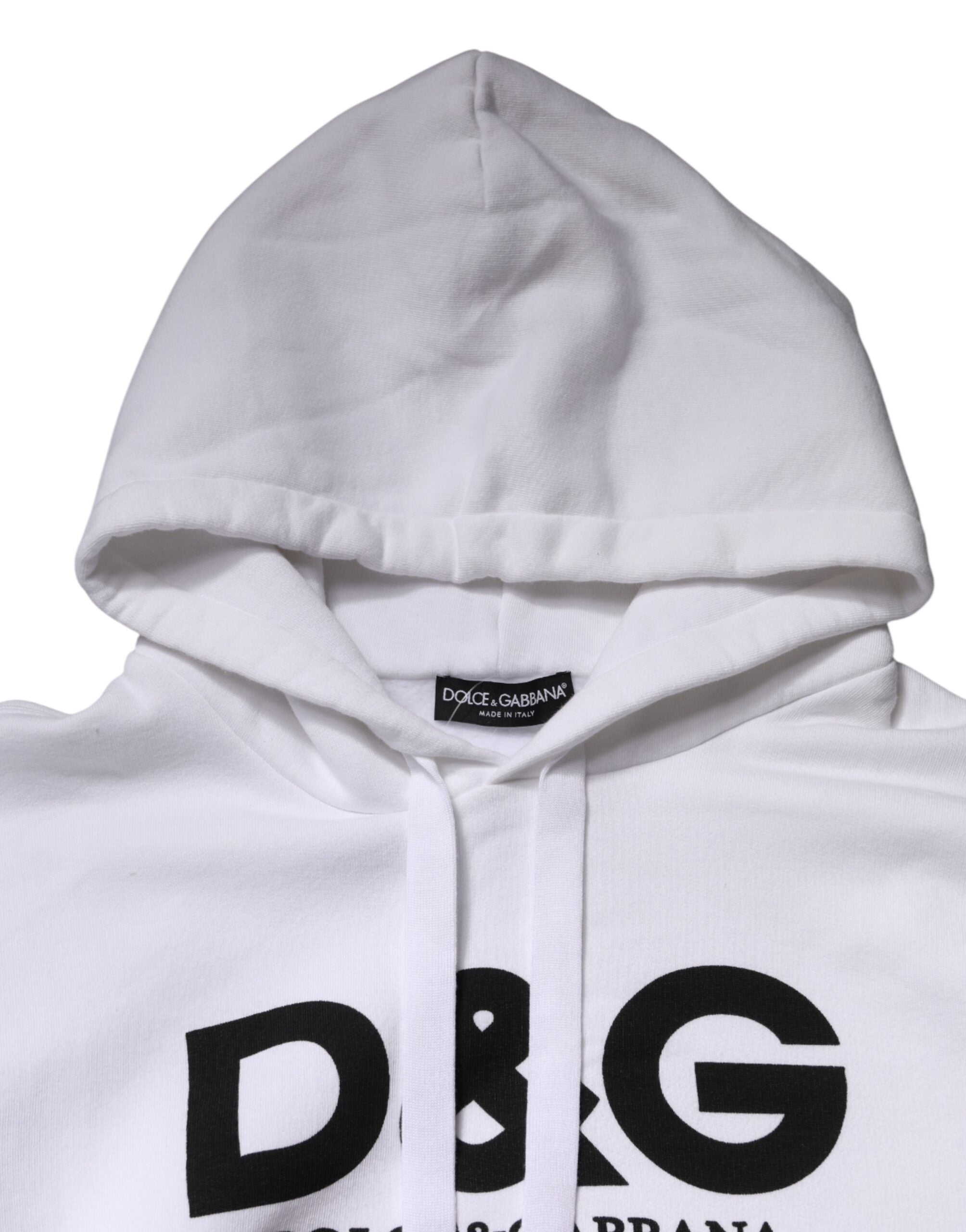 Dolce & Gabbana White Logo Cotton Hooded Sweatshirt  Sweater