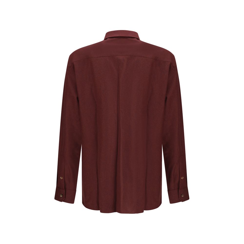 Brunello Cucinelli Bordeaux Fleece Wool Pattern Shirt