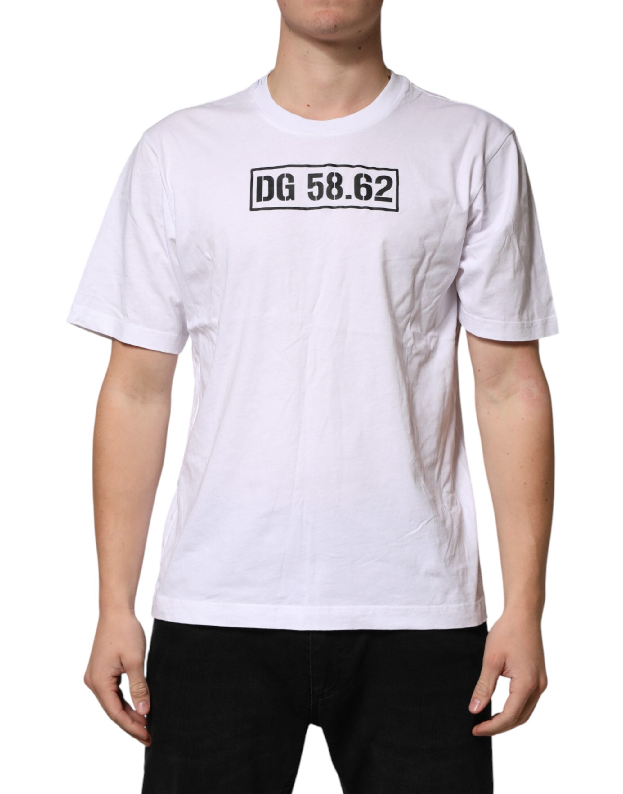Dolce & Gabbana White Graphic Cotton Men Crew Neck T-shirt