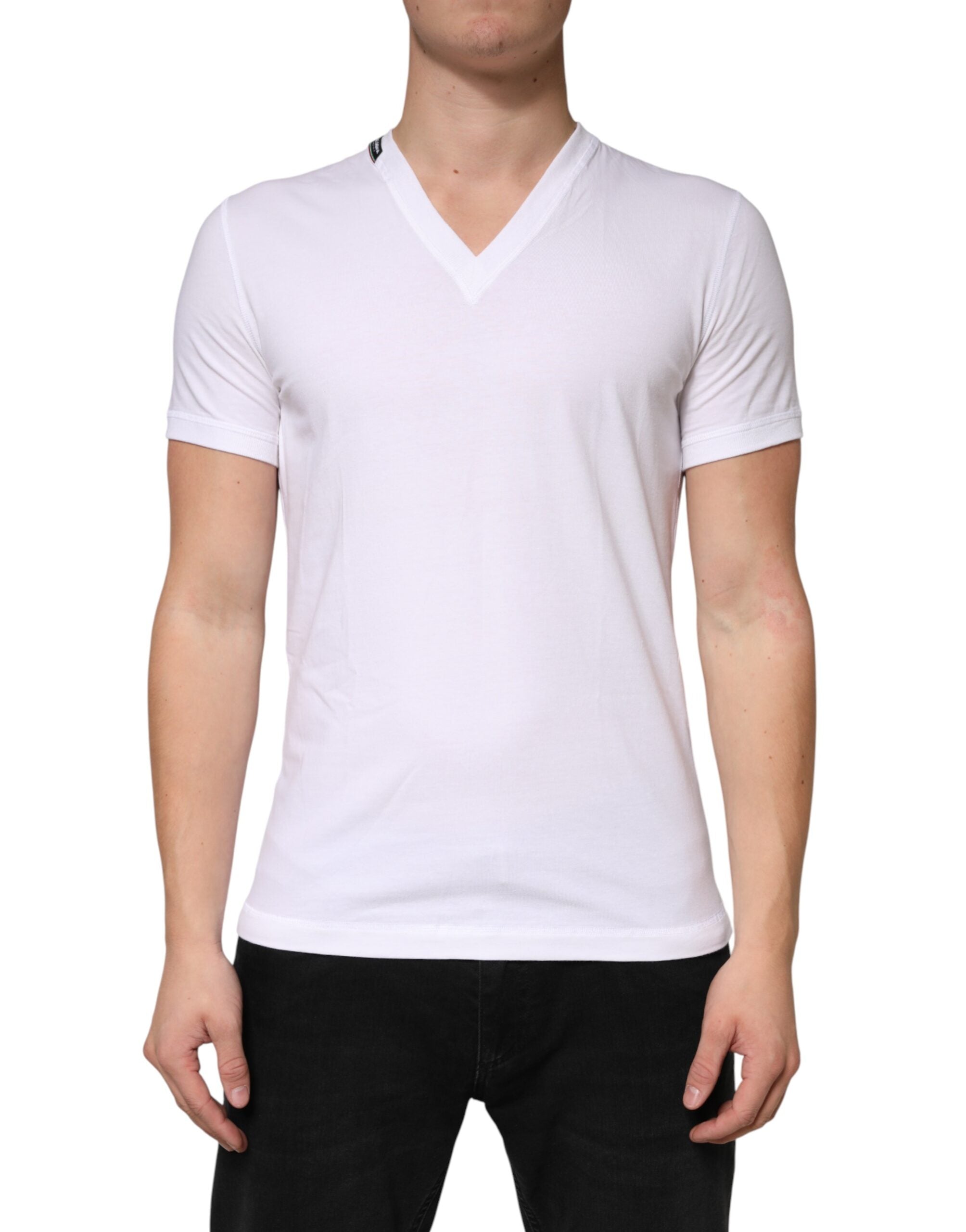 Dolce & Gabbana White Cotton Deep V-Neck Underwear Tee T-shirt