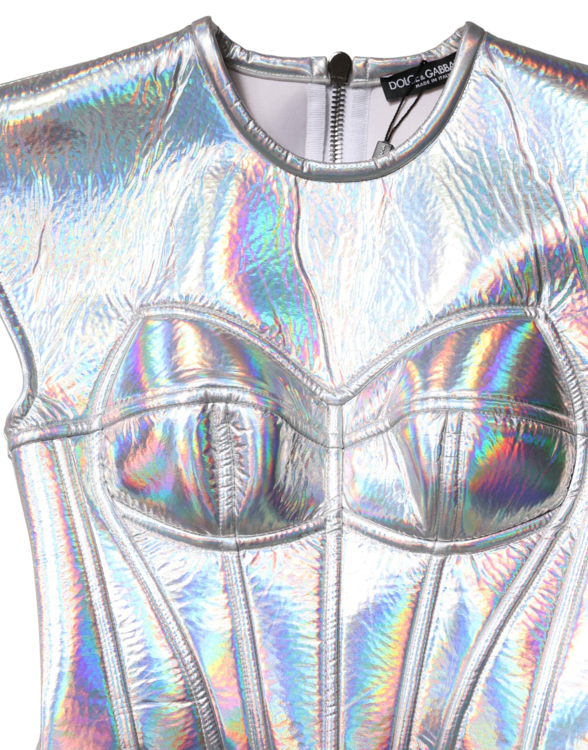 Dolce & Gabbana Silver Iridescent Bodycon Sheath Midi Dress