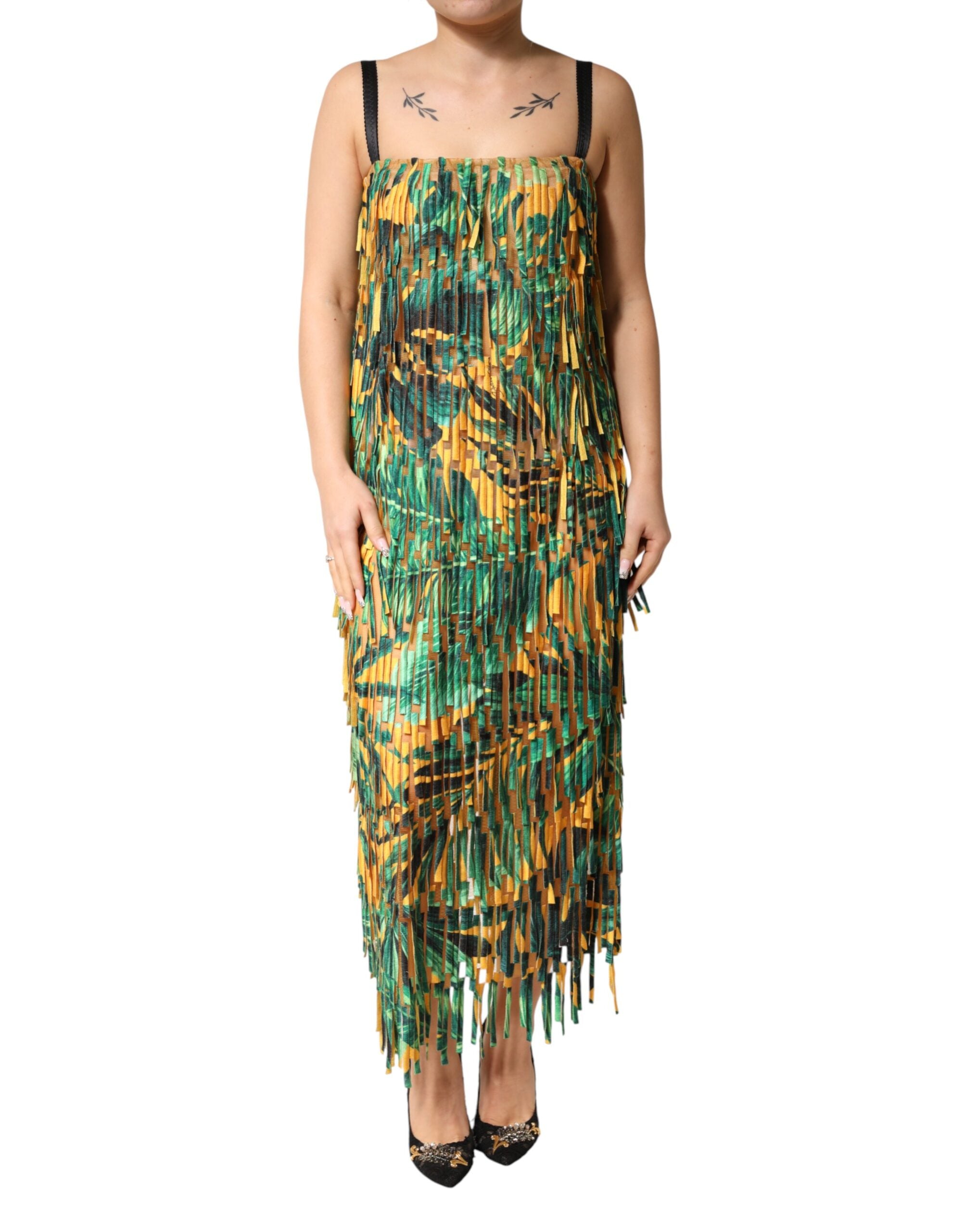 Dolce & Gabbana Multicolor Tropical Print Fringe Maxi Dress