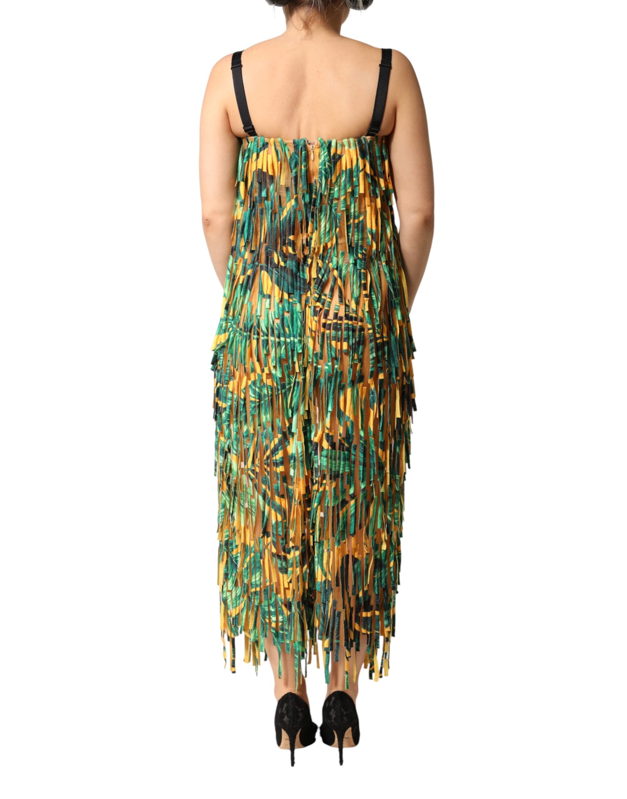 Dolce & Gabbana Multicolor Tropical Print Fringe Maxi Dress