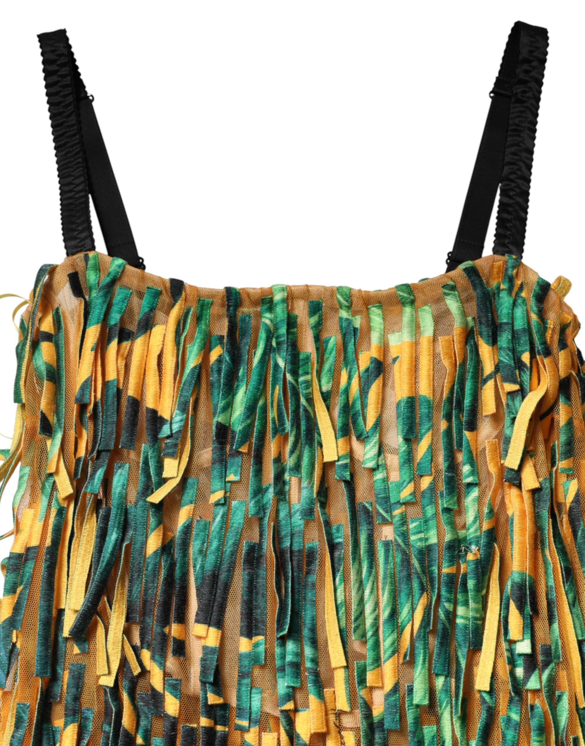 Dolce & Gabbana Multicolor Tropical Print Fringe Maxi Dress