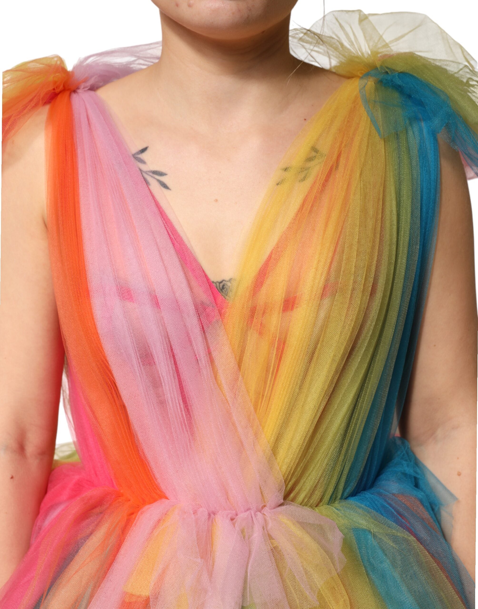 Dolce & Gabbana Multicolor Nylon Tiered Tulle Midi Dress