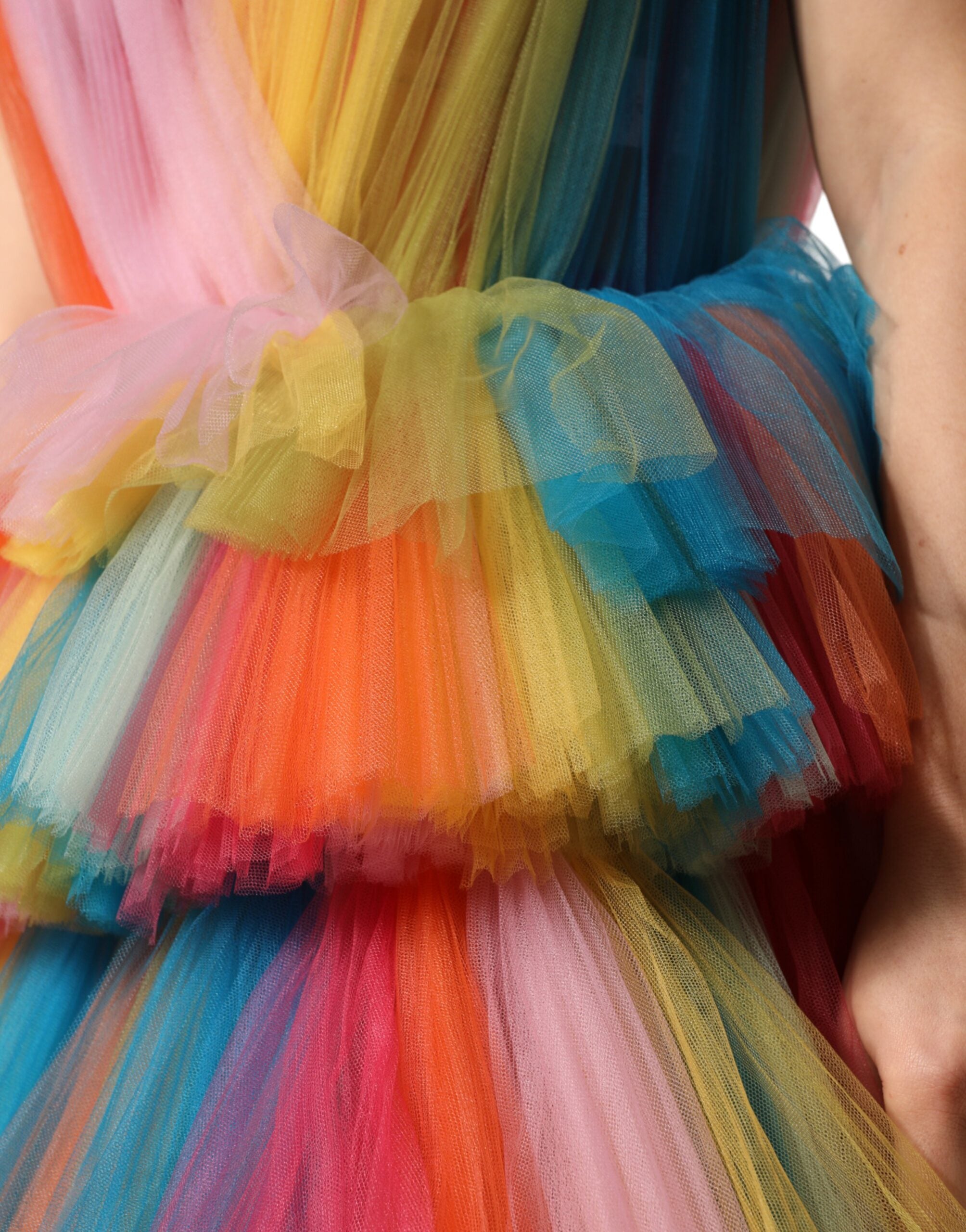 Dolce & Gabbana Multicolor Nylon Tiered Tulle Midi Dress