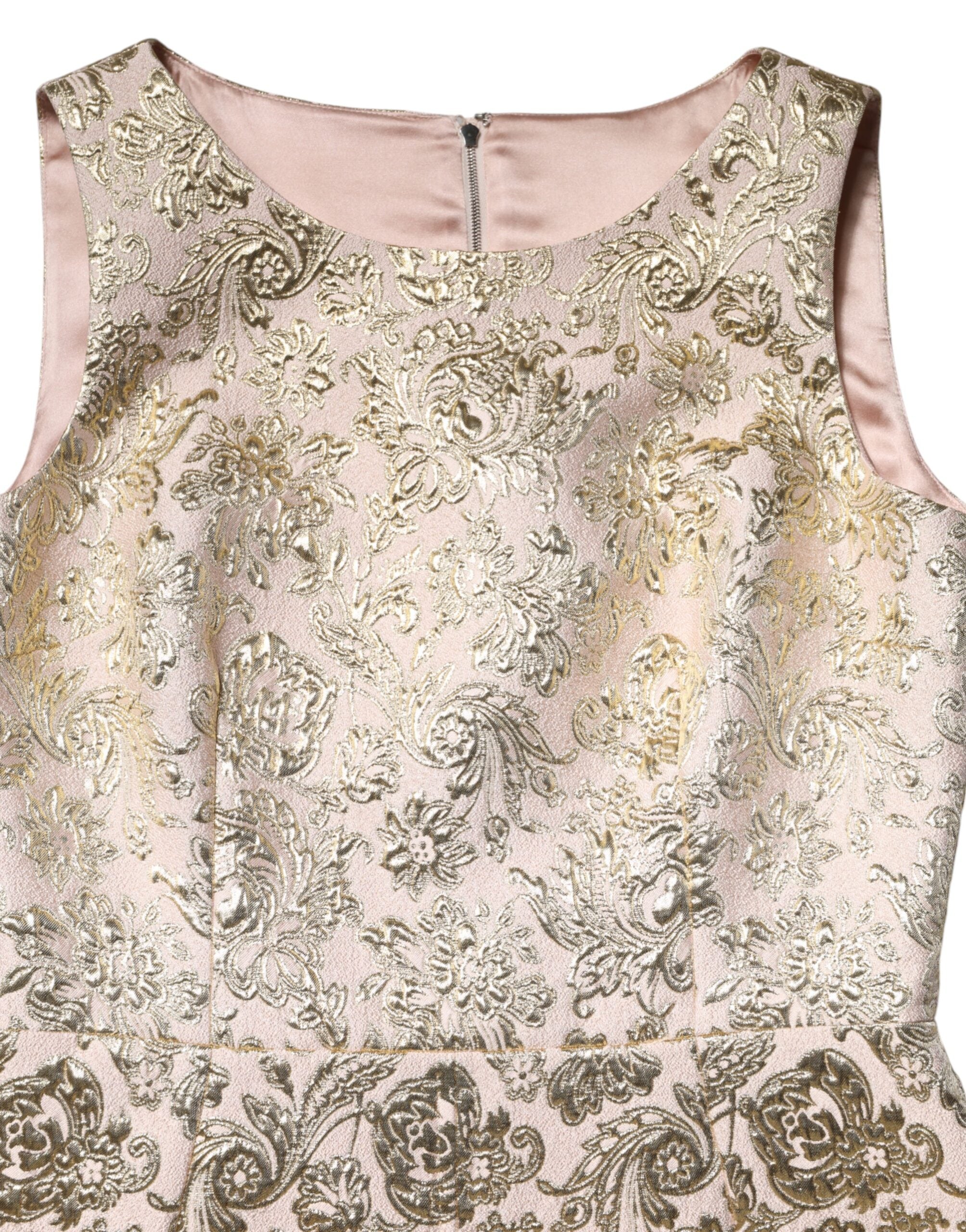 Dolce & Gabbana Beige Gold Floral Brocade Sleeveless Dress