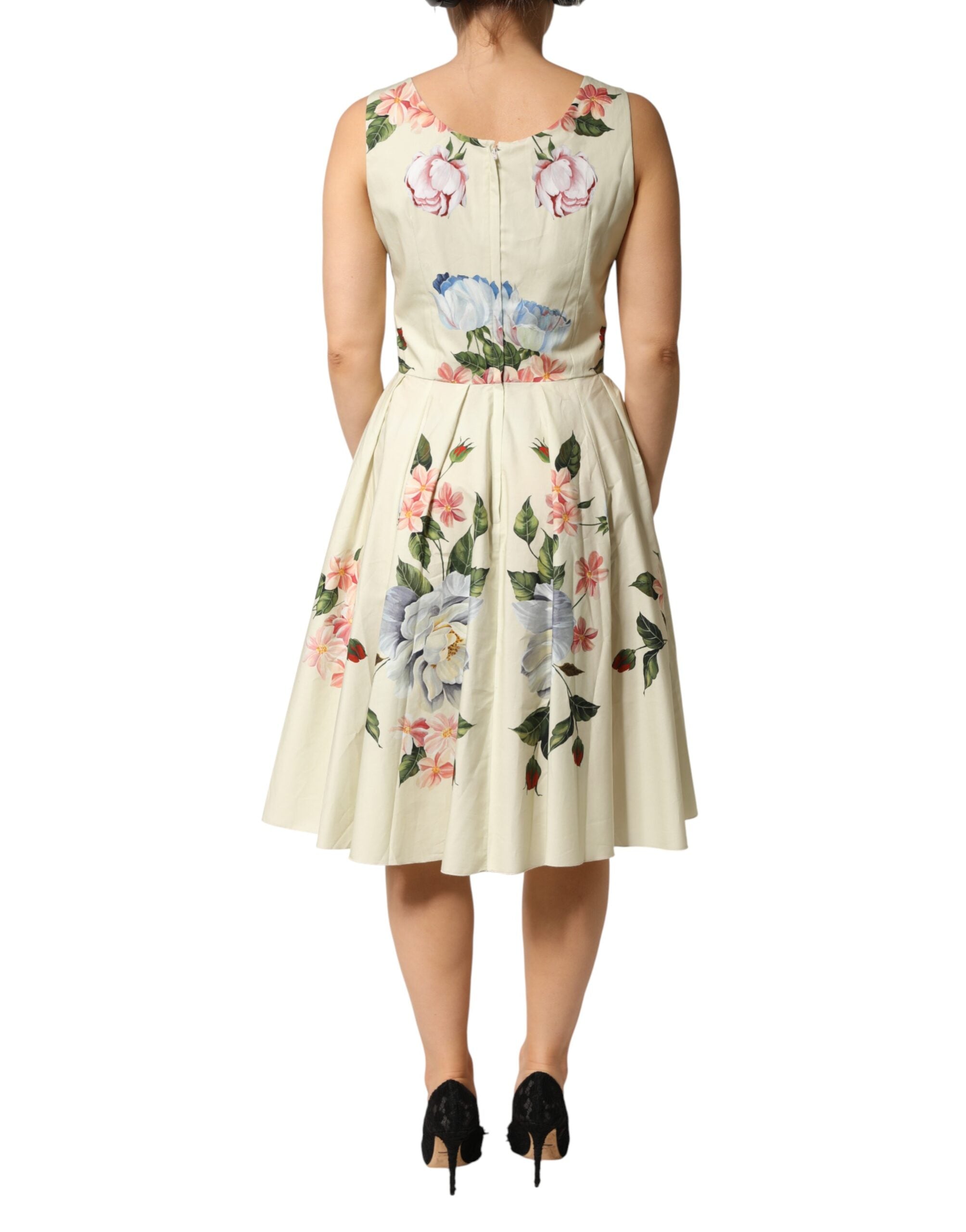 Dolce & Gabbana Beige Floral Sleeveless A-line Dress