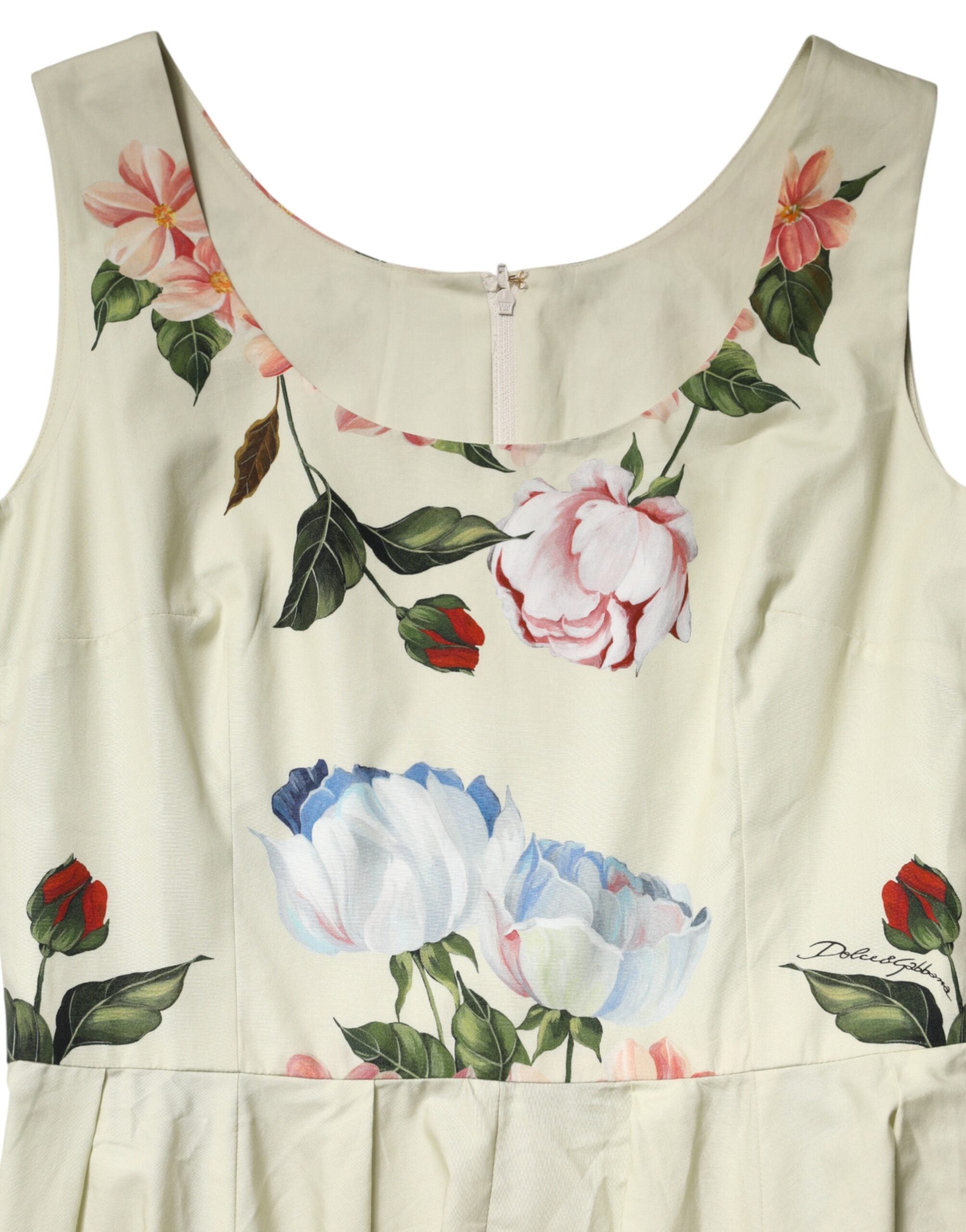 Dolce & Gabbana Beige Floral Sleeveless A-line Dress