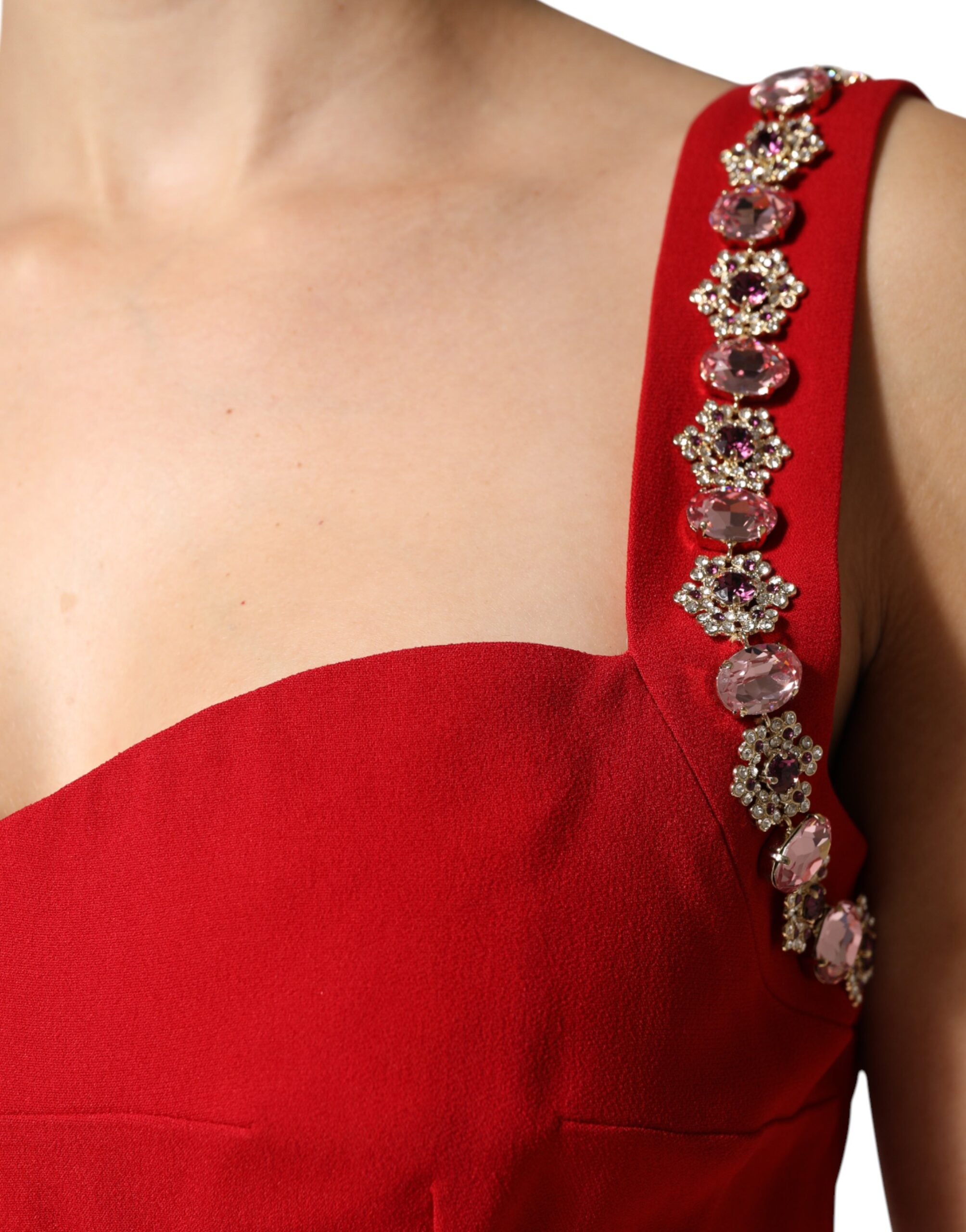 Dolce & Gabbana Red Embellished Bodycon Long Gown Dress