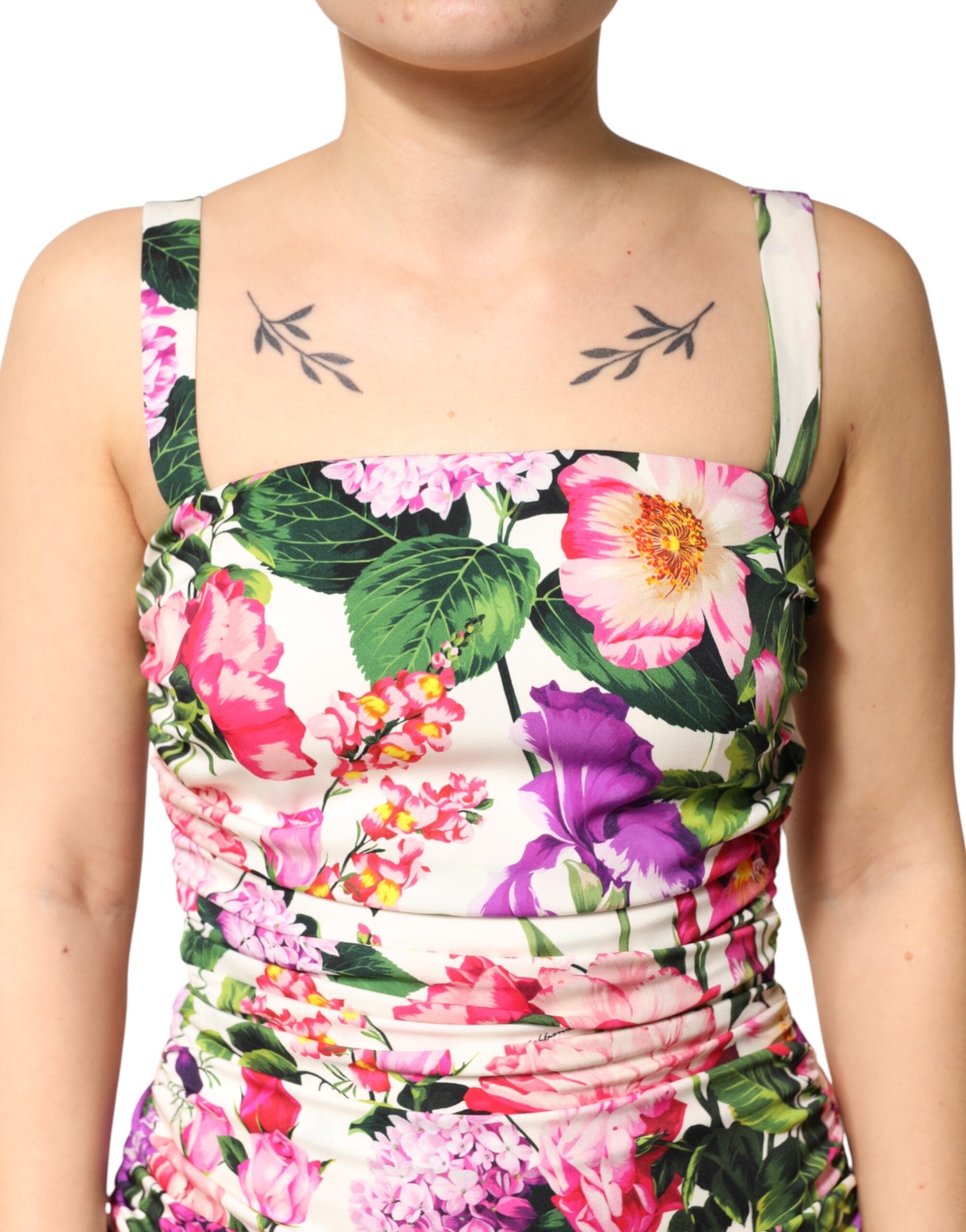 Dolce & Gabbana Multicolor Floral Ruched Silk Charmeuse Mini Dress