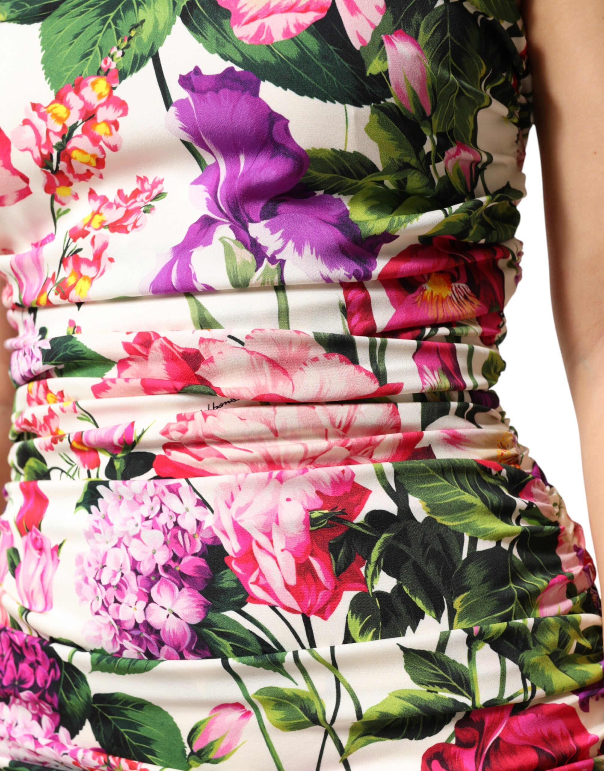 Dolce & Gabbana Multicolor Floral Ruched Silk Charmeuse Mini Dress