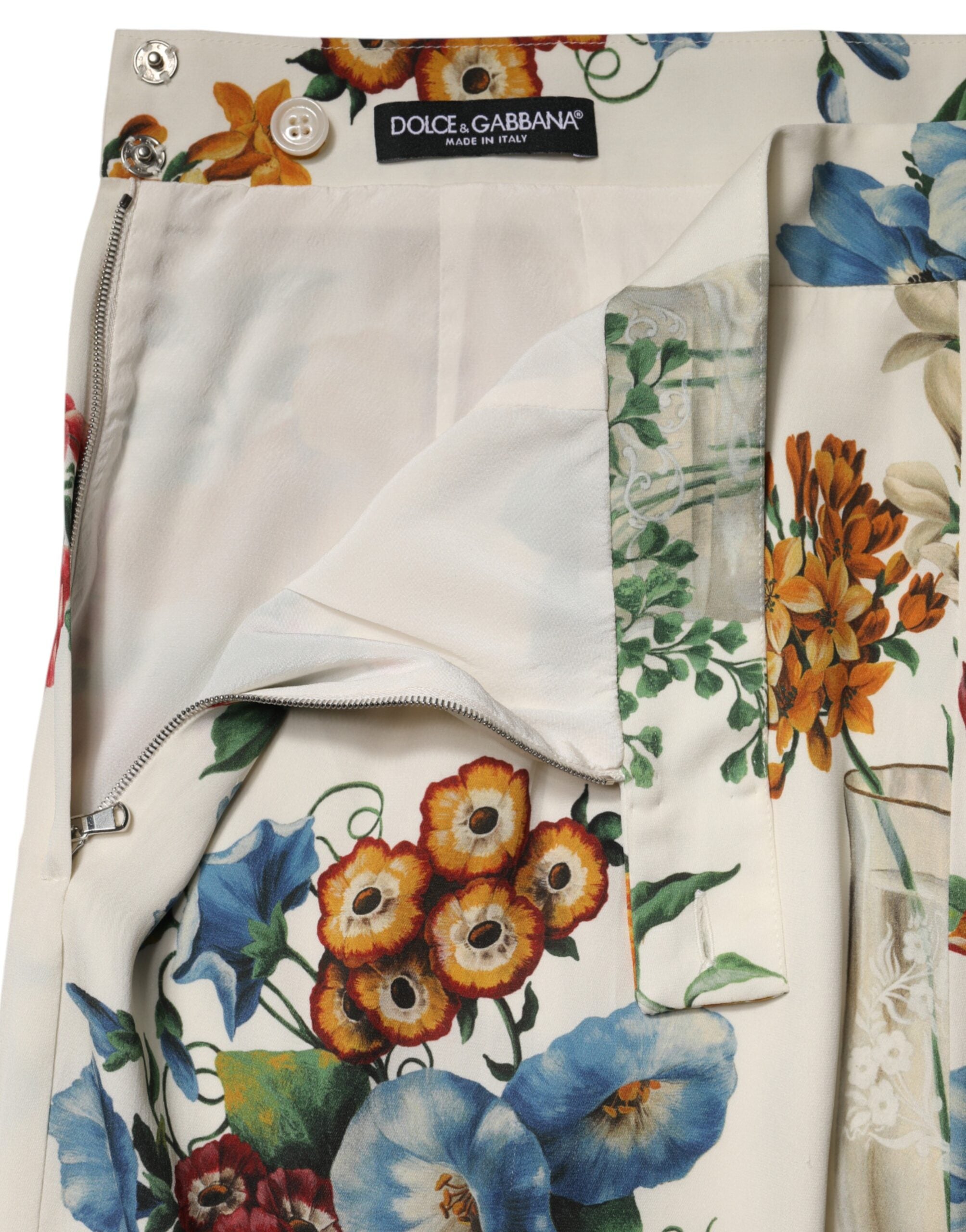 Dolce & Gabbana White Floral MidWaist Pencil Cut Midi Skirt