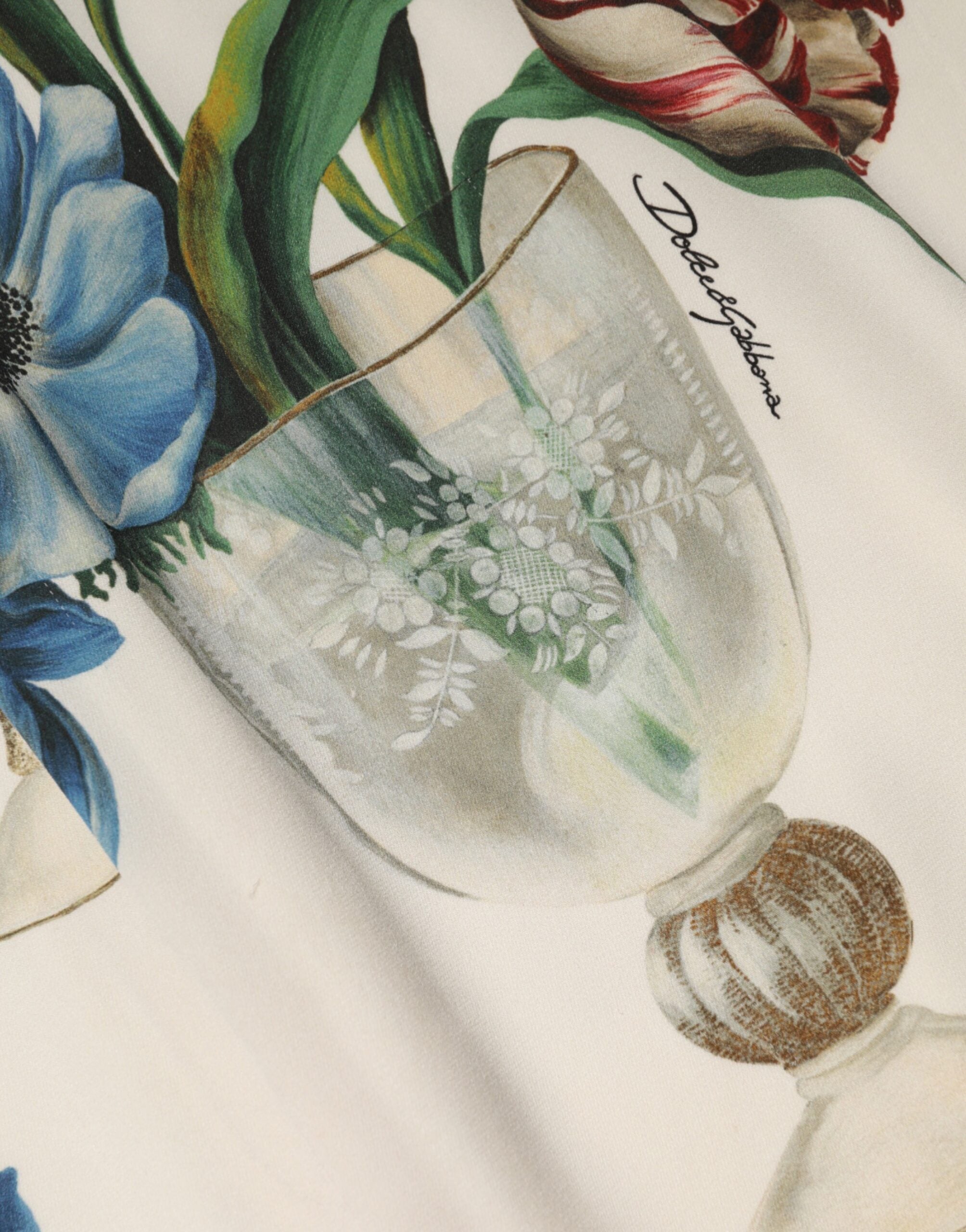 Dolce & Gabbana White Floral MidWaist Pencil Cut Midi Skirt