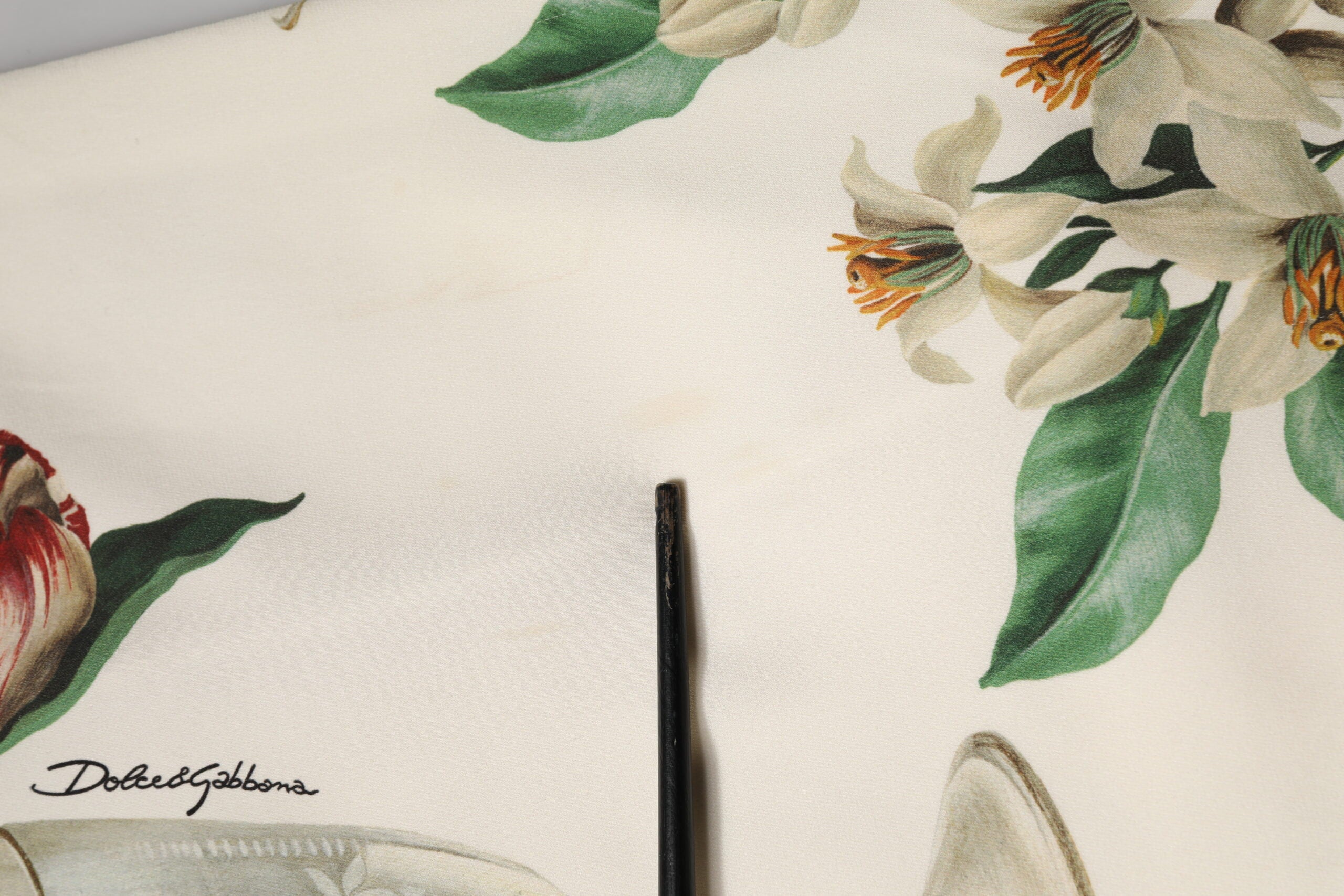 Dolce & Gabbana White Floral MidWaist Pencil Cut Midi Skirt