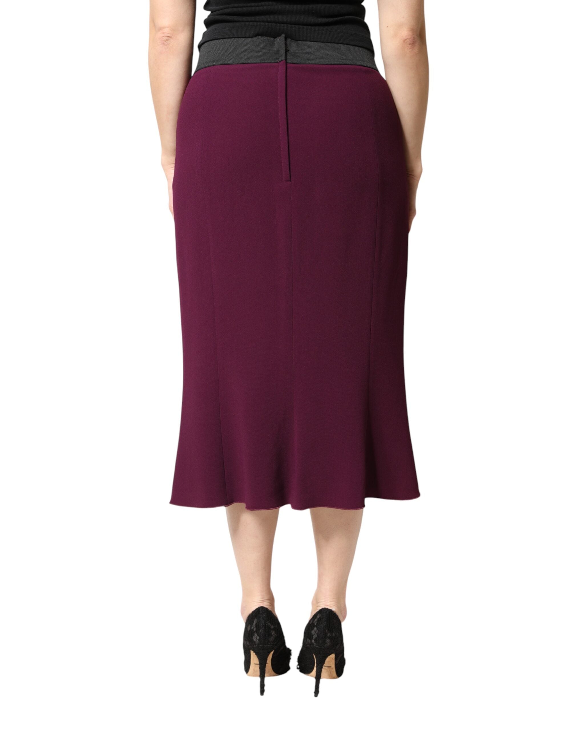Dolce & Gabbana Maroon Mid Waist Pencil Cut Midi Skirt