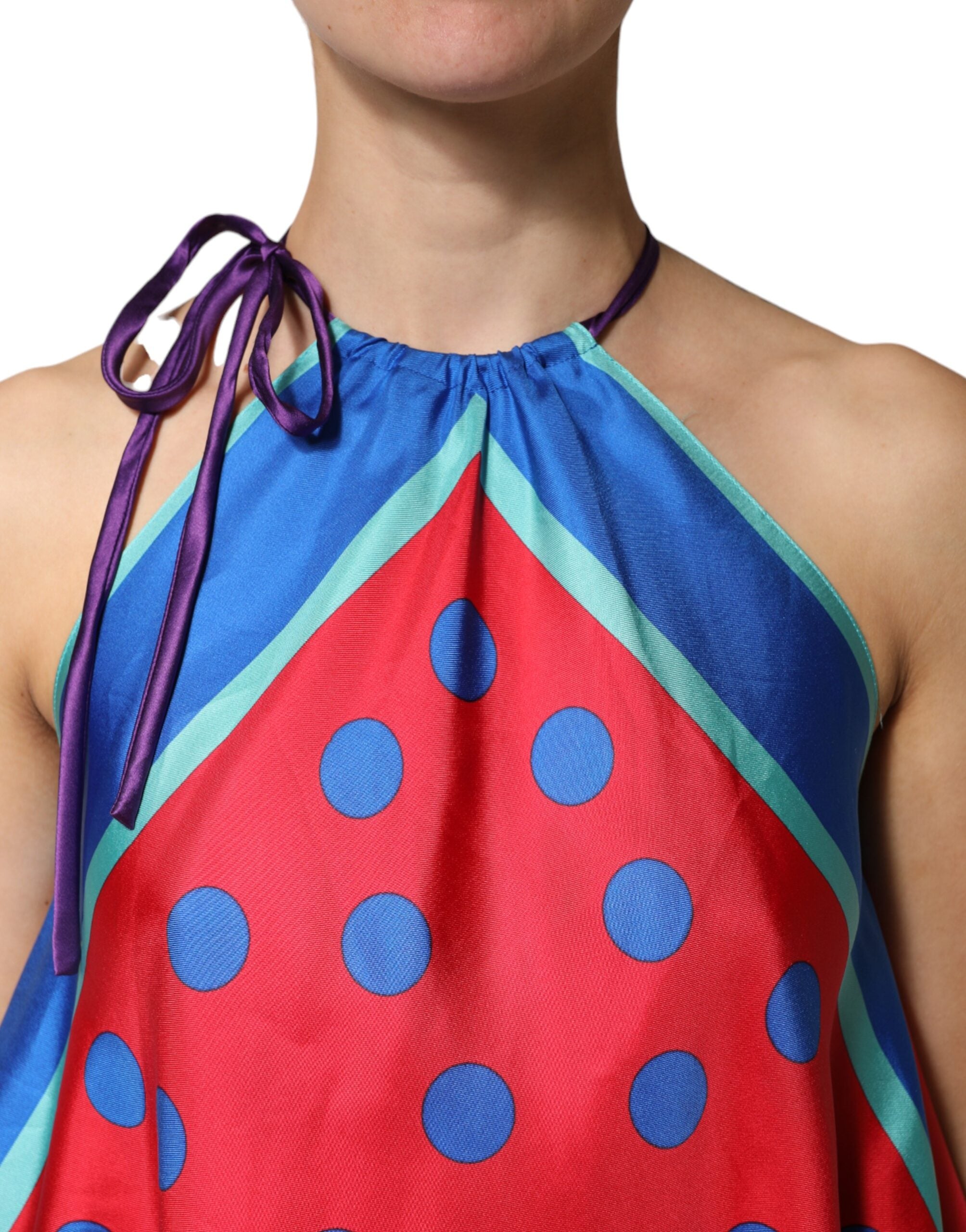 Dolce & Gabbana Multicolor Polka Dot Tie Halter Blouse  Top