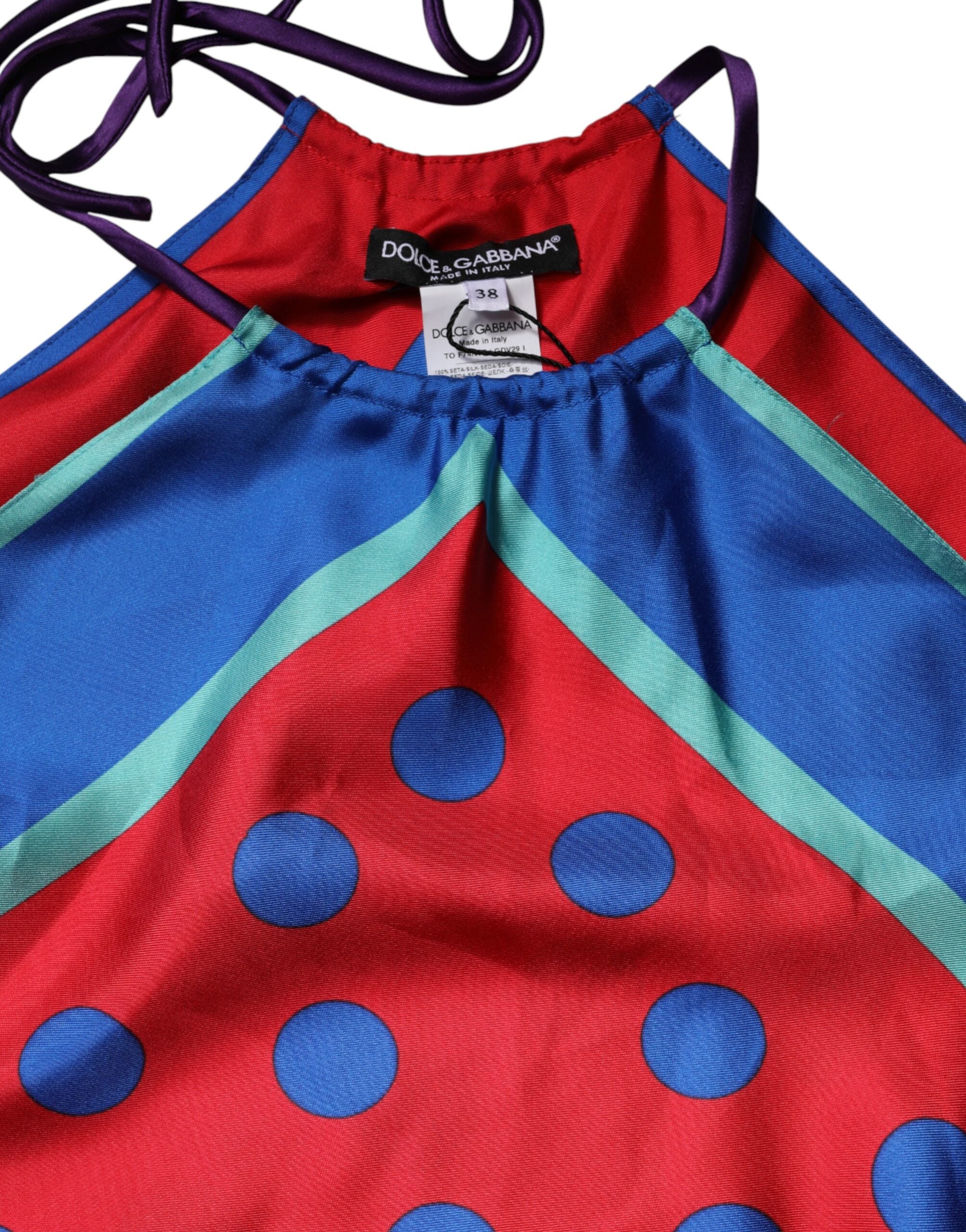 Dolce & Gabbana Multicolor Polka Dot Tie Halter Blouse  Top