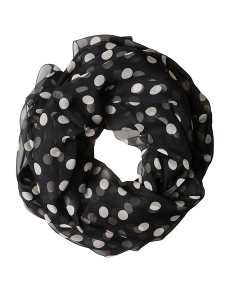 Dolce & Gabbana Black Polka Dot Silk Neck Wrap Shawl 205cm x 137cm Scarf