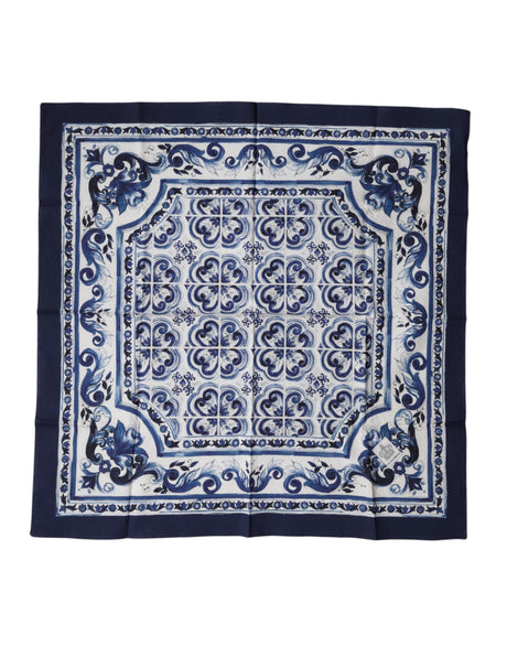 Dolce & Gabbana Blue Majolica Cotton Square Lace Stole 53cm x 53cm Scarf