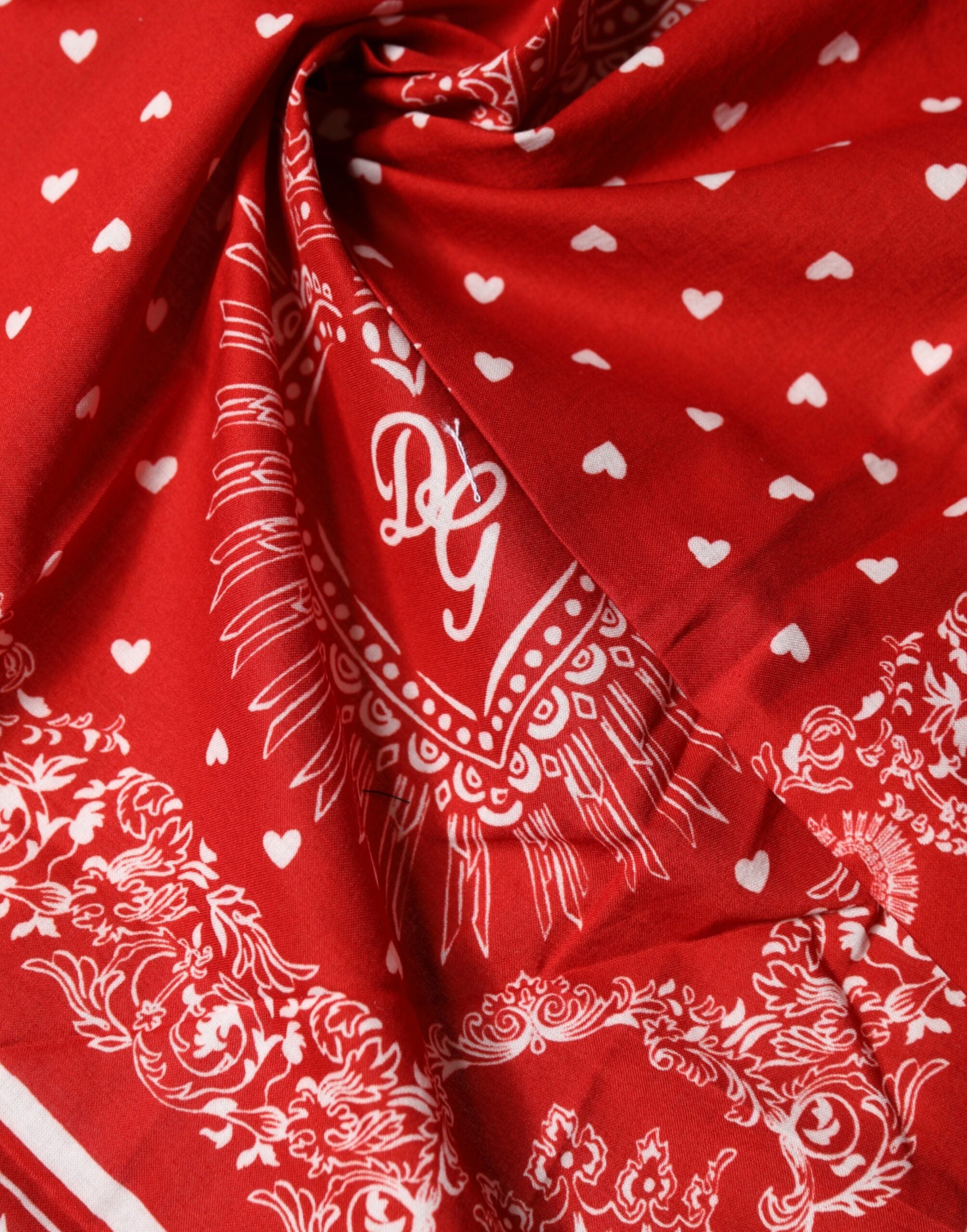 Dolce & Gabbana Red DG Sacred Heart Cotton Foulard 51cm x 49cm  Scarf