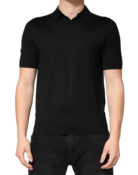 Dolce & Gabbana Black Silk Collared Short Sleeve Polo  T-shirt