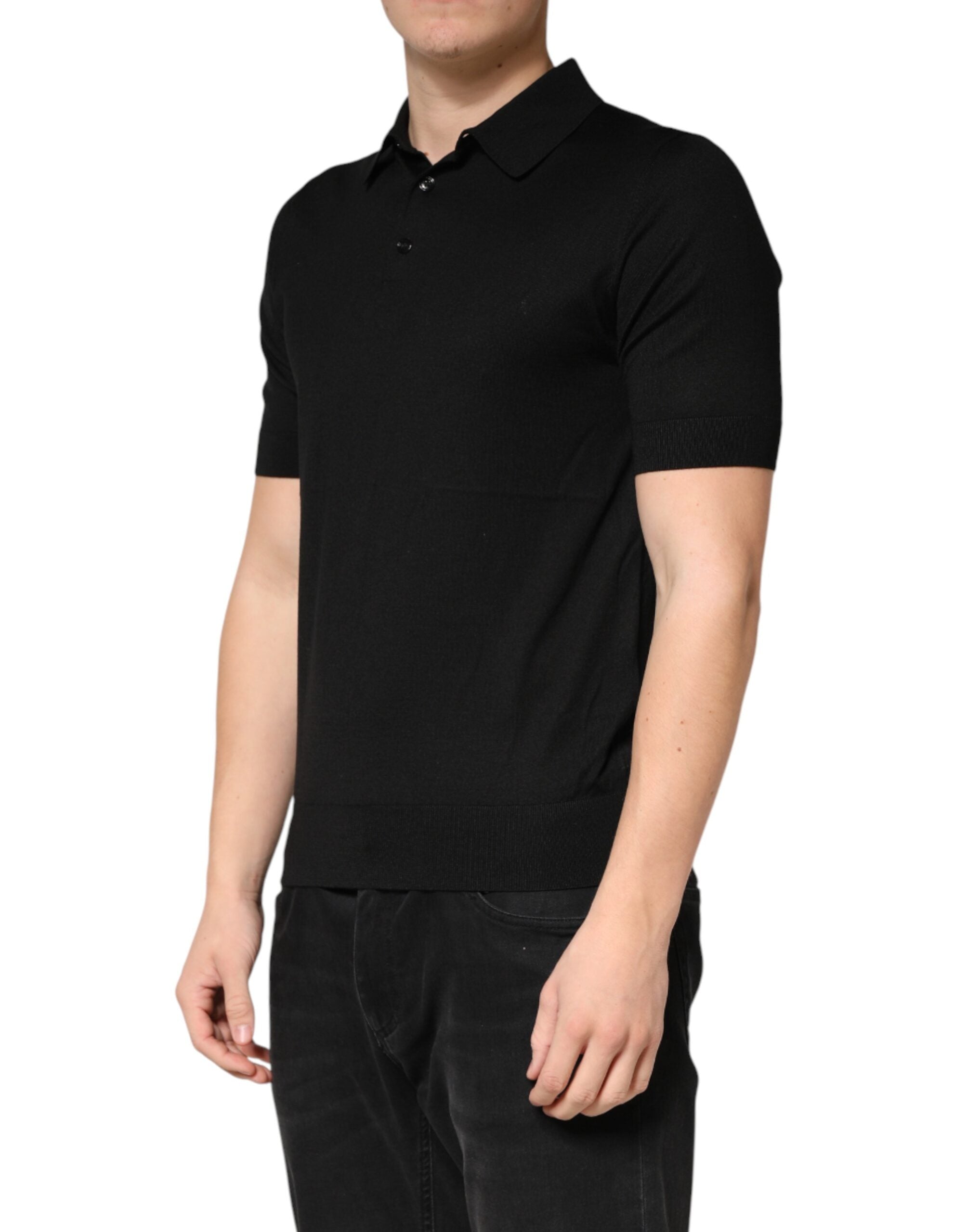 Dolce & Gabbana Black Silk Collared Short Sleeve Polo  T-shirt