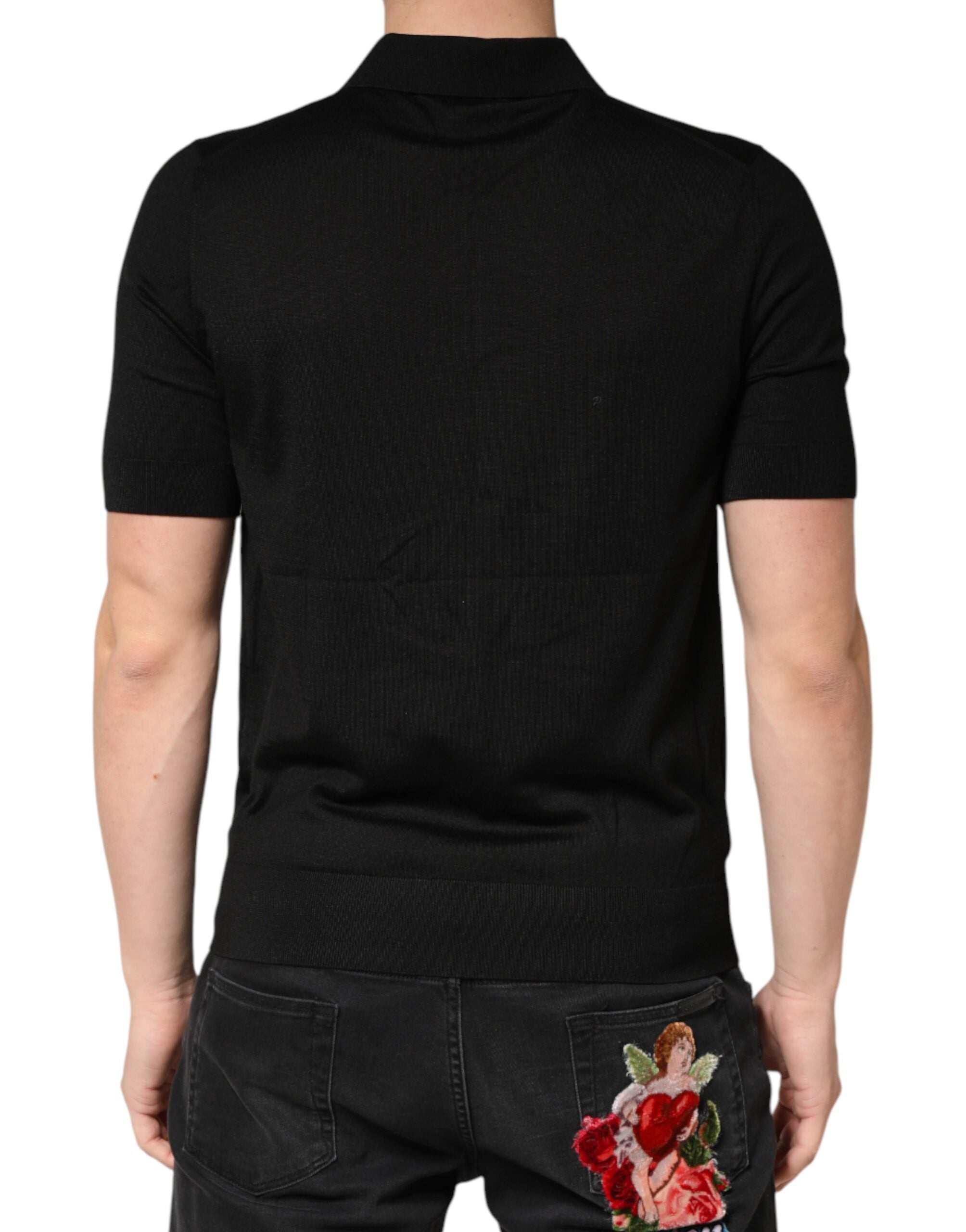 Dolce & Gabbana Black Silk Collared Short Sleeve Polo  T-shirt
