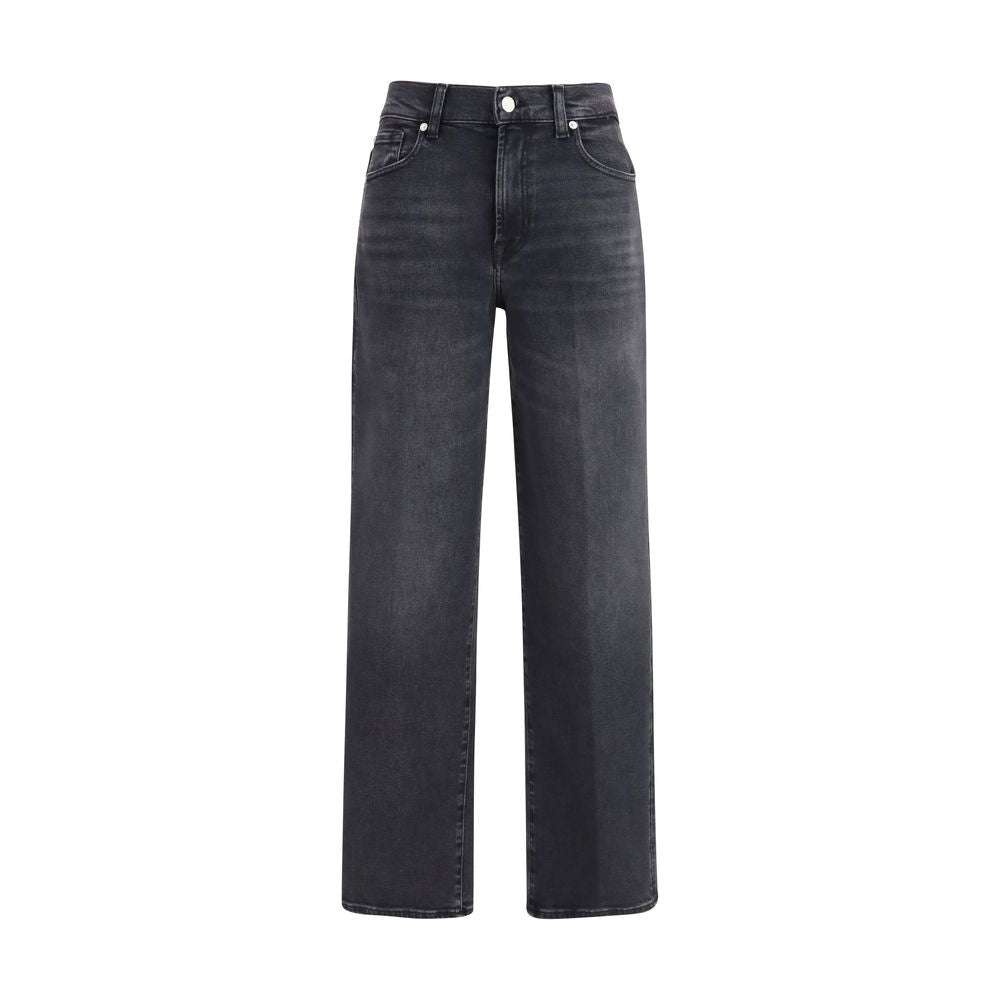 7FOR Black Cotton Straight-Leg Jeans