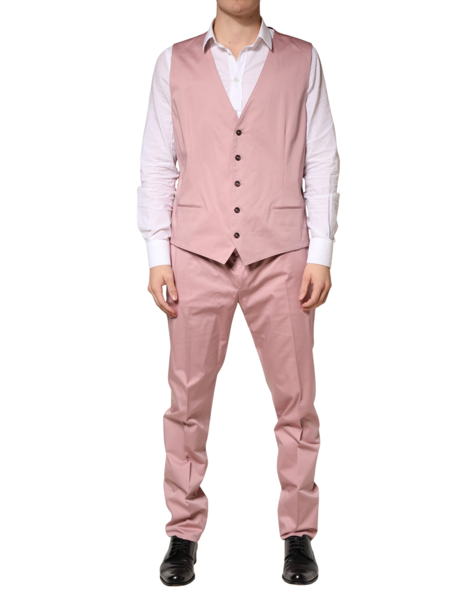 Dolce & Gabbana Pink Cotton Single Breasted 3 Piece Suit
