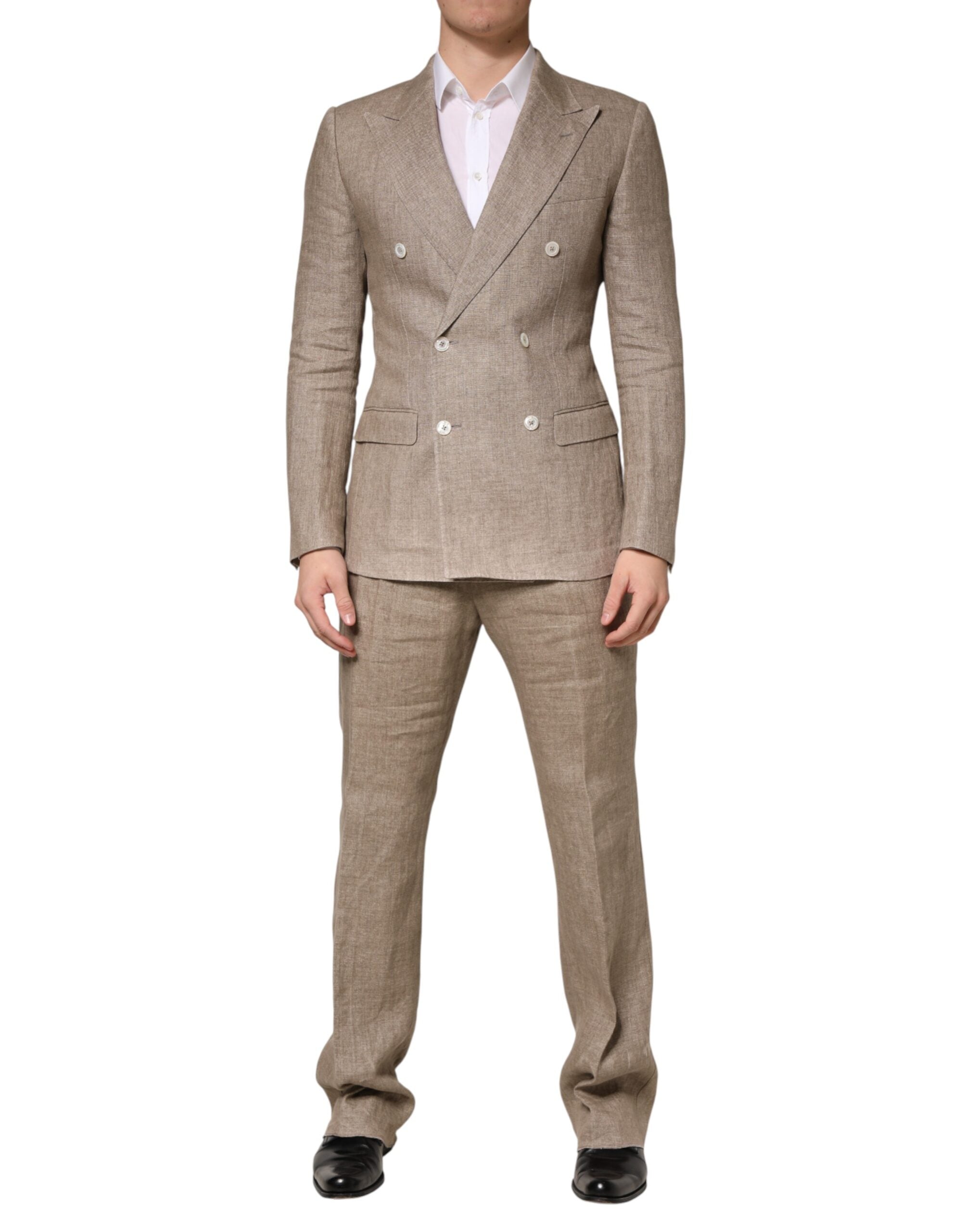 Dolce & Gabbana Beige Linen Double Breasted 2 Piece Men Suit