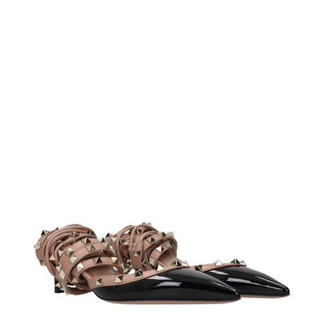 Valentino Garavani sorte lædersandaler med strap-on-detaljer