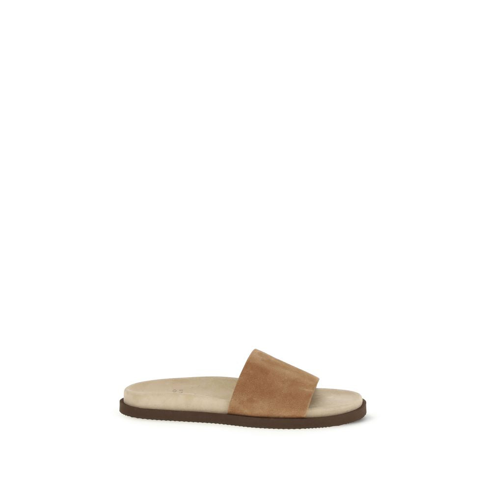 Brunello Cucinelli Black Lamb Ovis Aries Aries Flat Sandals