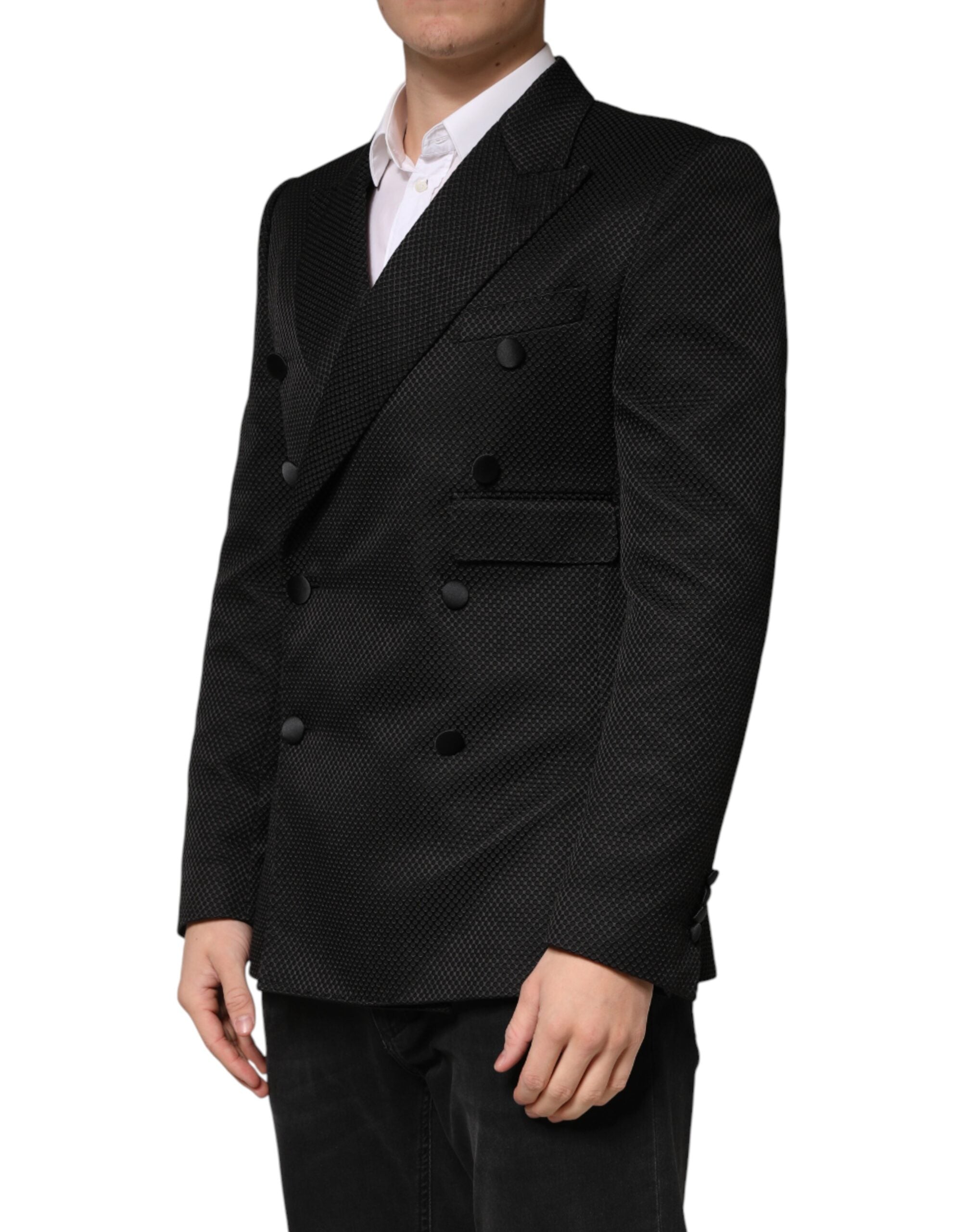 Dolce & Gabbana Black Cotton Double Breasted 2 Button Blazer