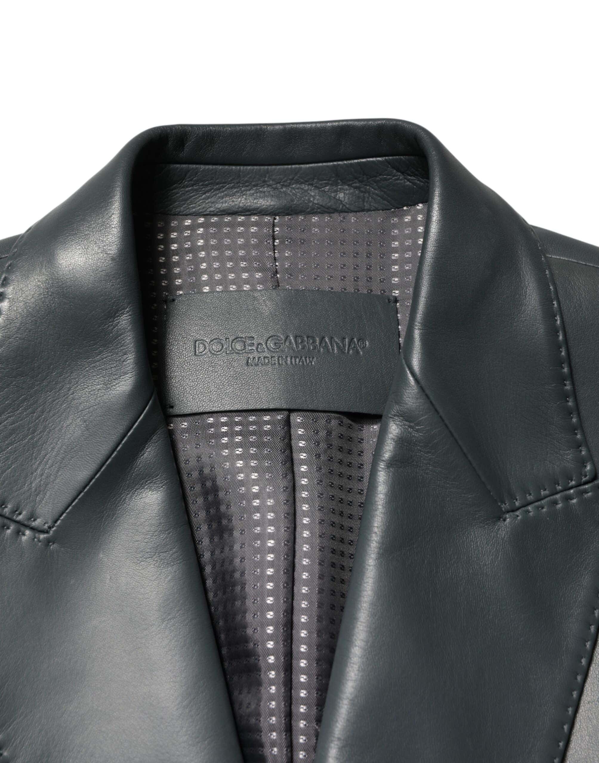 Dolce & Gabbana Dark Gray Leather Double Breasted 2Button Blazer