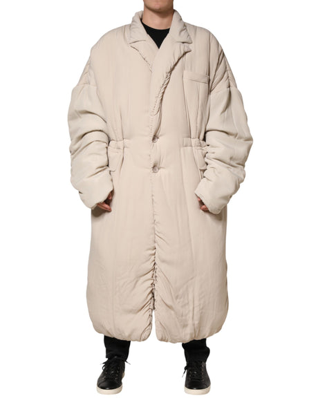 Dolce & Gabbana Beige Padded Collared Long Trench Coat Jacket