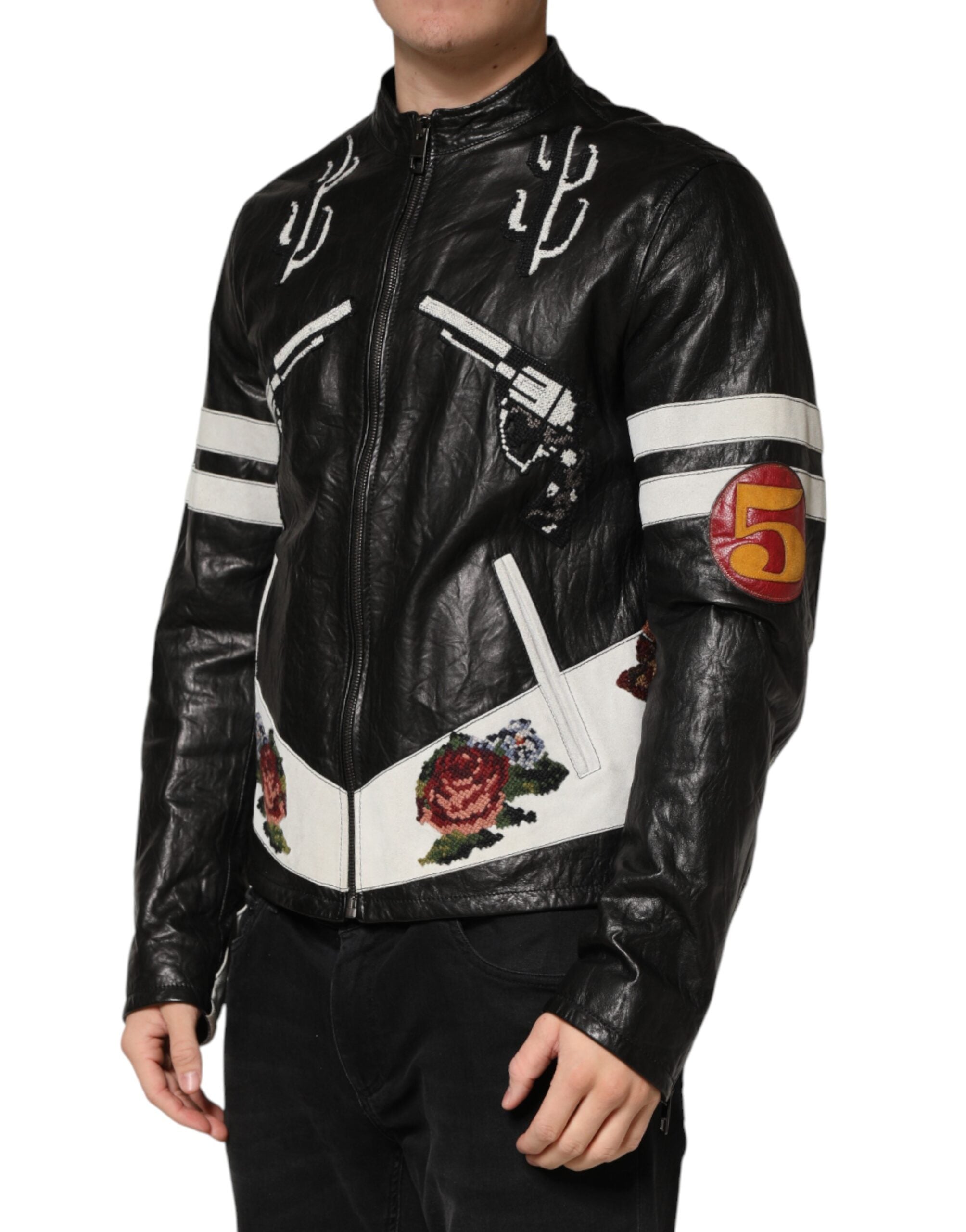 Dolce & Gabbana Black Guns n' Roses FullZip Men Biker Jacket