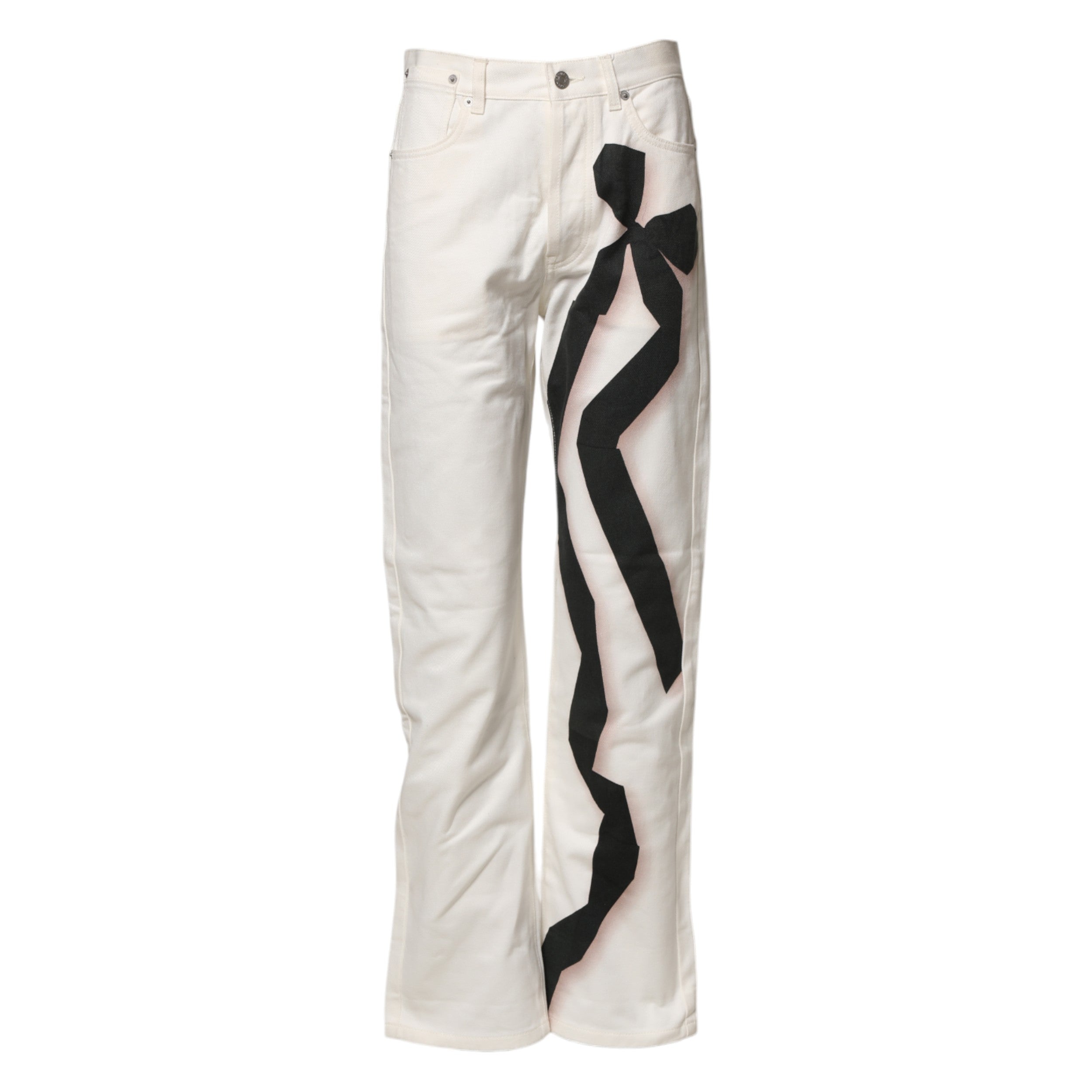 Dries Van Noten White Straight Bow Details Denim Casual Jeans